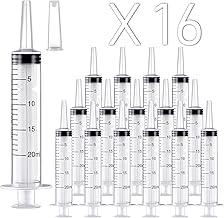 16 Pack 20ml Plastic Syringe, Large Syringes Tools for Liquid, Sterile and Individually Sealed for Measuring, Watering, Refilling, Feeding Pets, Scientific Labs, Oil or Glue Applicator
