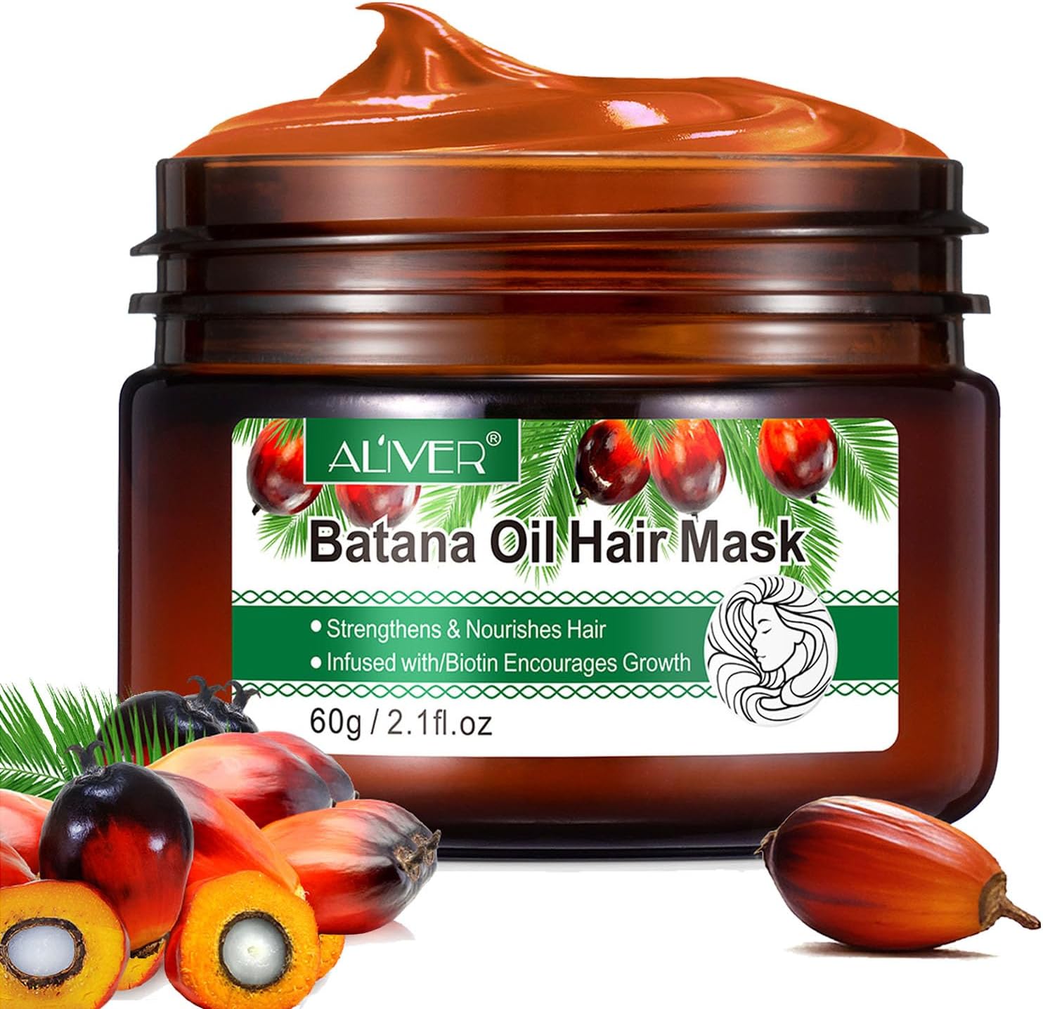 Batana Oil Hair Mask for Hair Growth, 100% Natural Hair Growth Oil, Batana Oil Organic Prevent Hair Loss with Rosemary and Biotin, Helps with Frizz, Split Ends, Texture & Shine for Men & Women - 60g