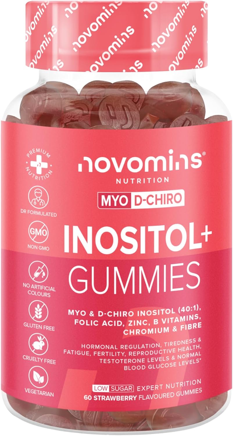 PCOS Supplement Gummies - INOSITOL+ Myo Inositol Inositol Folic Acid Zinc Vitamin B12 B6 Chromium - Hormone Balance for Women - Alternative to Inositol Tablets - 60 Inositol Gummies - Novomins