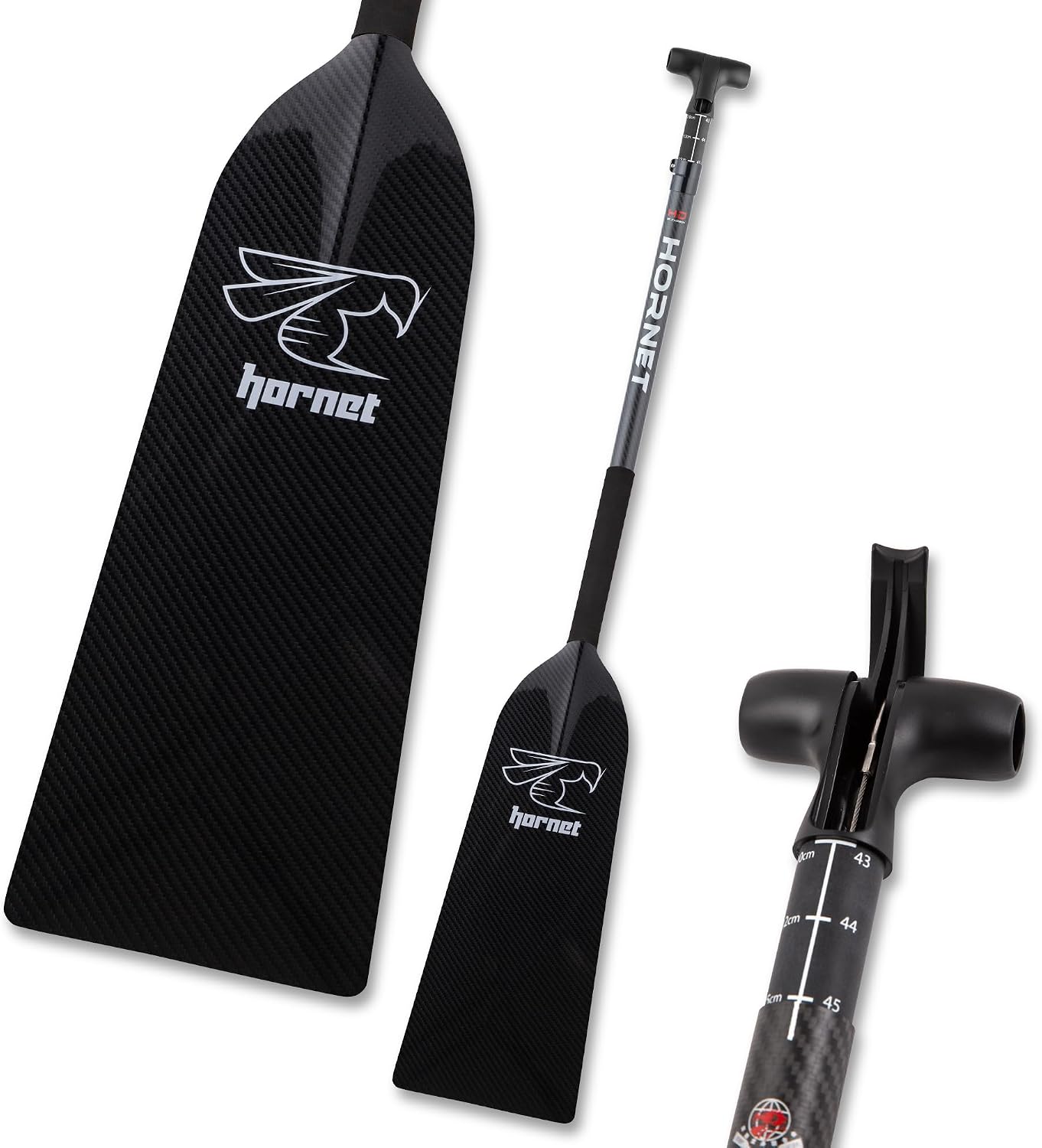 Hornet Watersports Dragon Boat Paddle - Black Glossy - Adjustable Carbon Fiber Dragon Boat Paddle - IDBF Approved - Dragon Boat Accessories