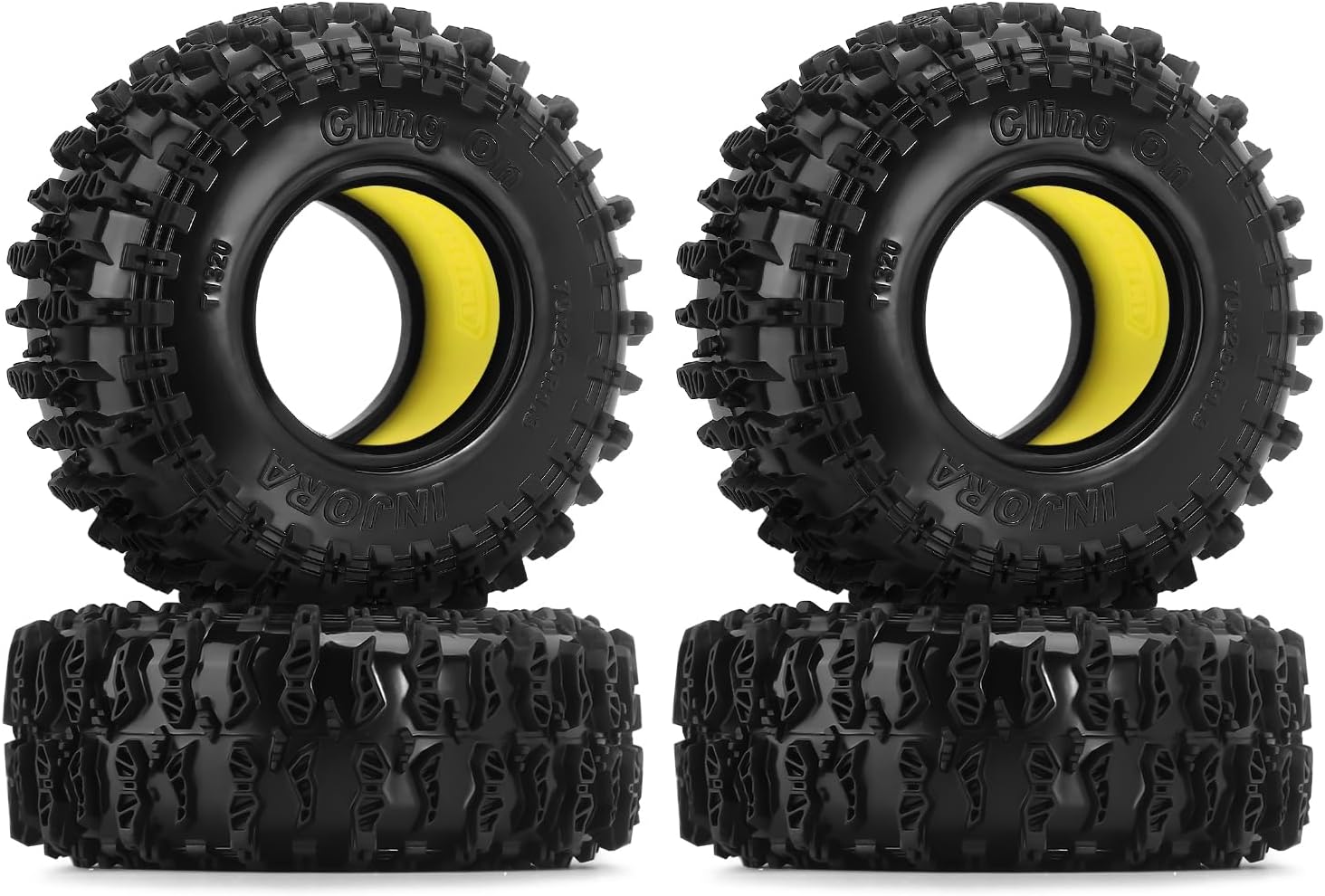 INJORA 1.3 70 * 26mm Cling On Tires and Silicone Rubber Inserts, Yellow