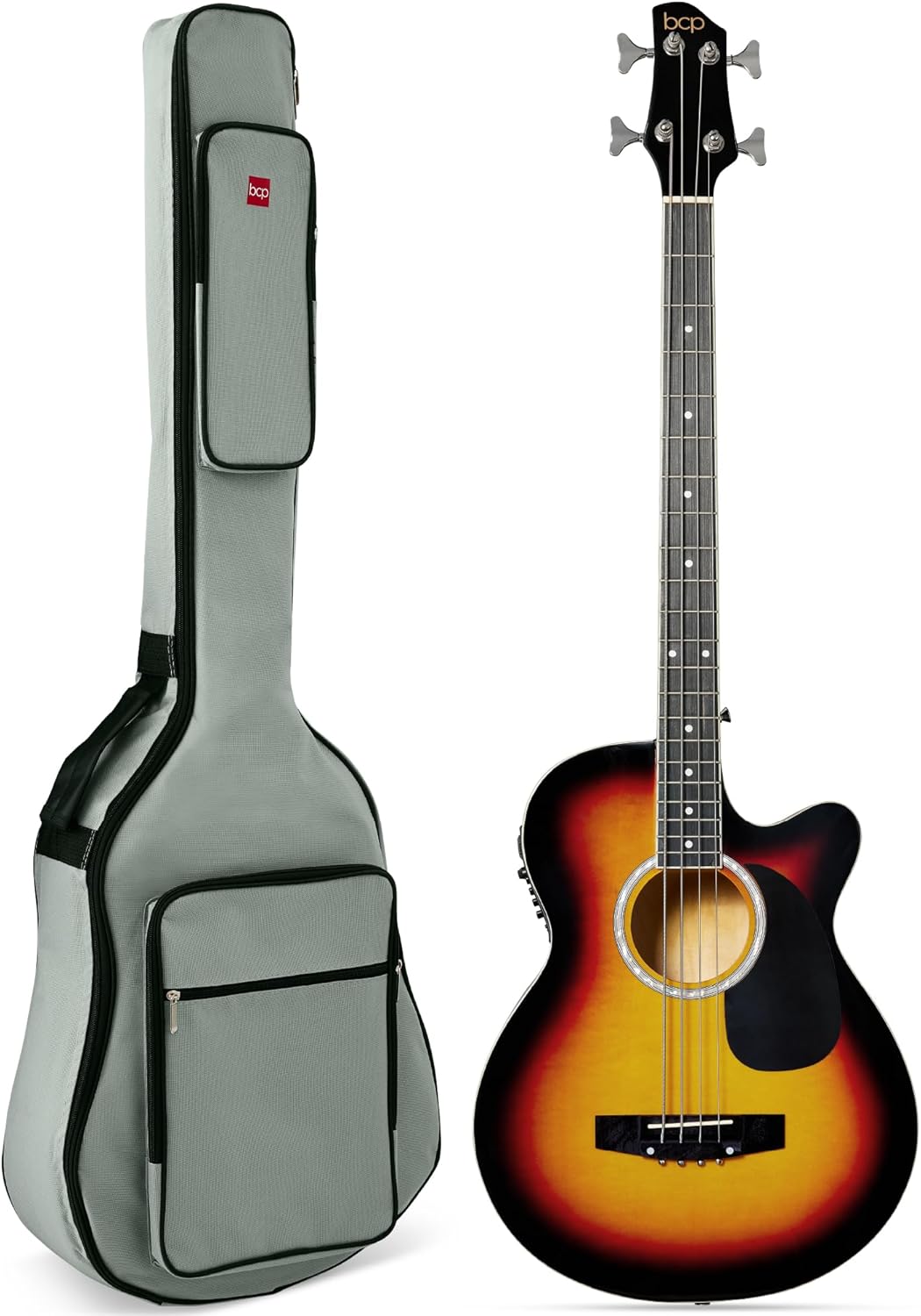 Best Choice Products Acoustic Electric Bass Guitar, Full Size 4 String, Fretted Bass Guitar w/Padded Gig Bag - Vintage Sunburst