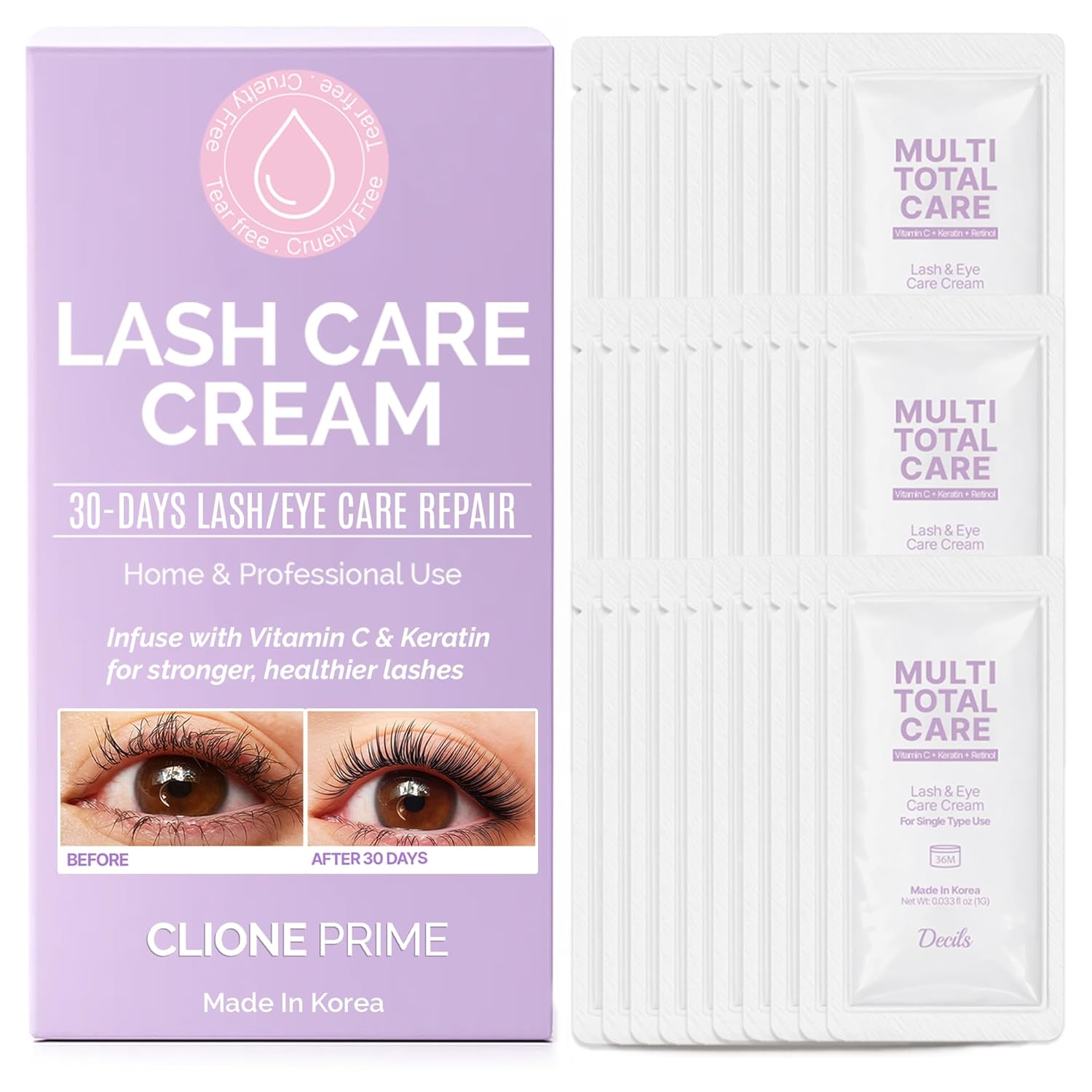 30 Days Korean Lash Repair Cream – Strengthens, Nourishes & Protects with Keratin & Vitamin C, Restores Damage, Prevents Breakage, Enhances Shine & Elasticity, Ideal for Post Lash Lift & Daily Care
