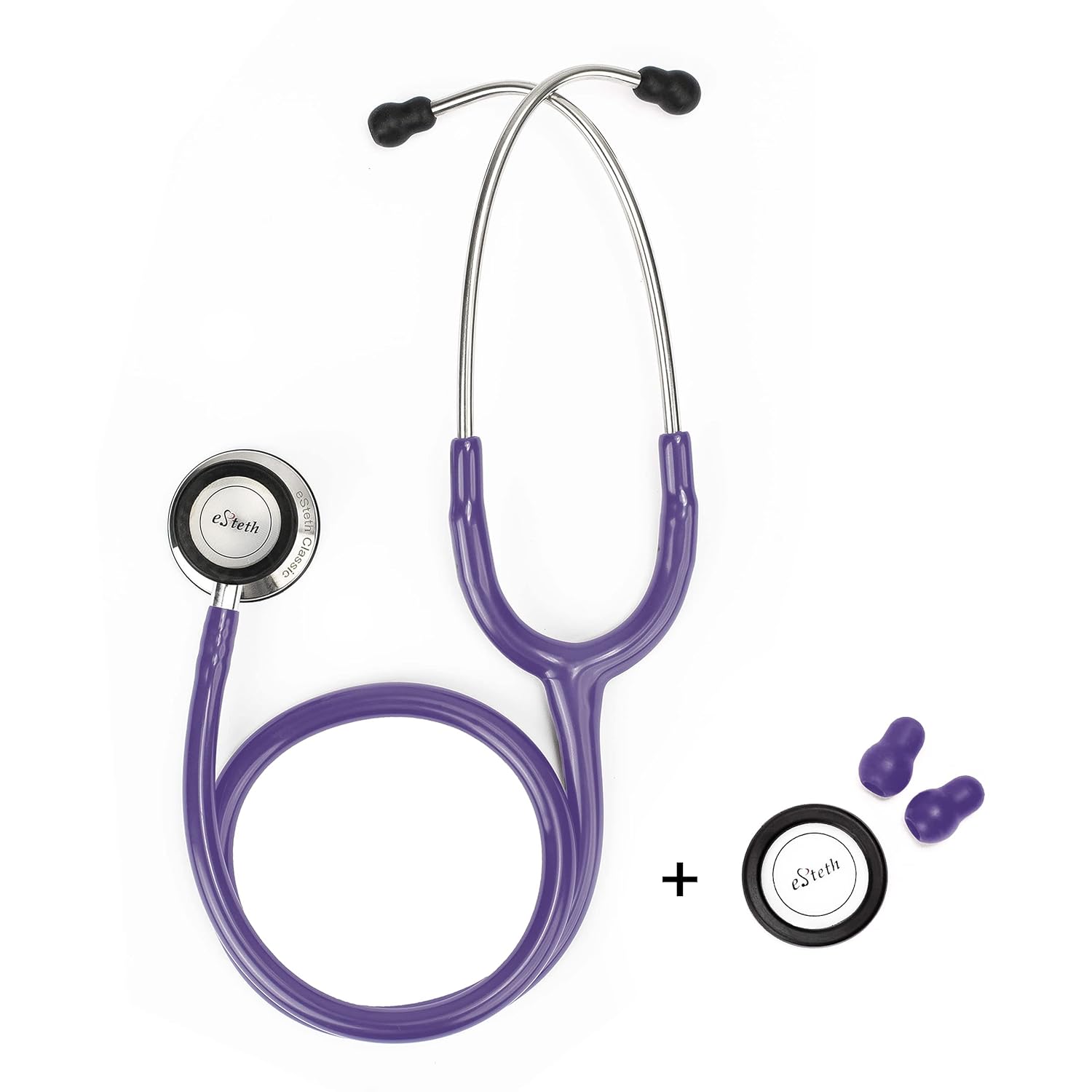 eSteth Classic Stethoscope- Amplified Sound for Monitoring, Stainless Steel (Purple)