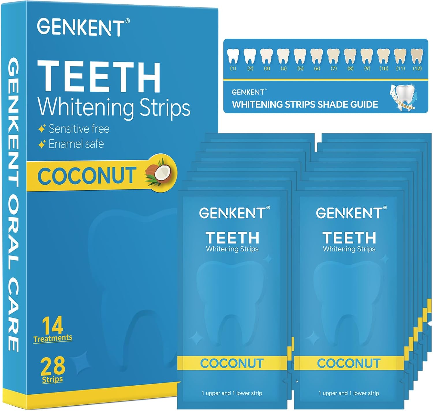 GENKENT Teeth Whitening Strips - 14 Days Treatment, Whiten Teeth, Enamel Safe, Gentle on Sensitive Teeth, Advanced Stain Removal (28 Strips)