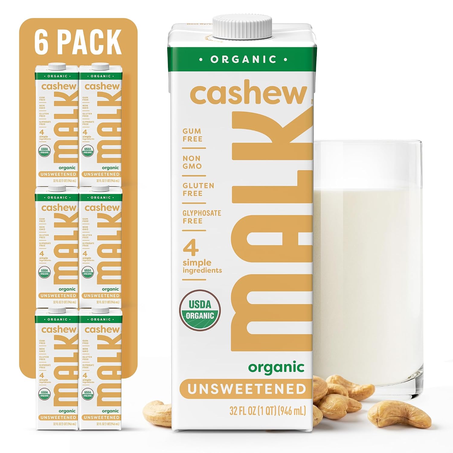 MALK Organic Cashew Milk (32oz, Pack of 6)