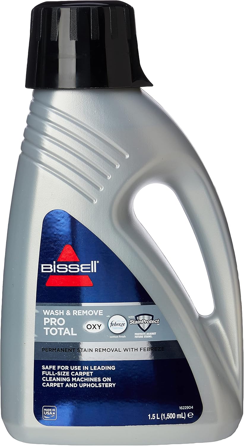 BISSELL Wash & Remove Pro Total, with Febreze, Oxy Boost, Stain Protect, Permanent Stain Remover, Upholstery Shampoo for Use with All Leading Upright Carpet Cleaners, 1.5 L, 2212E