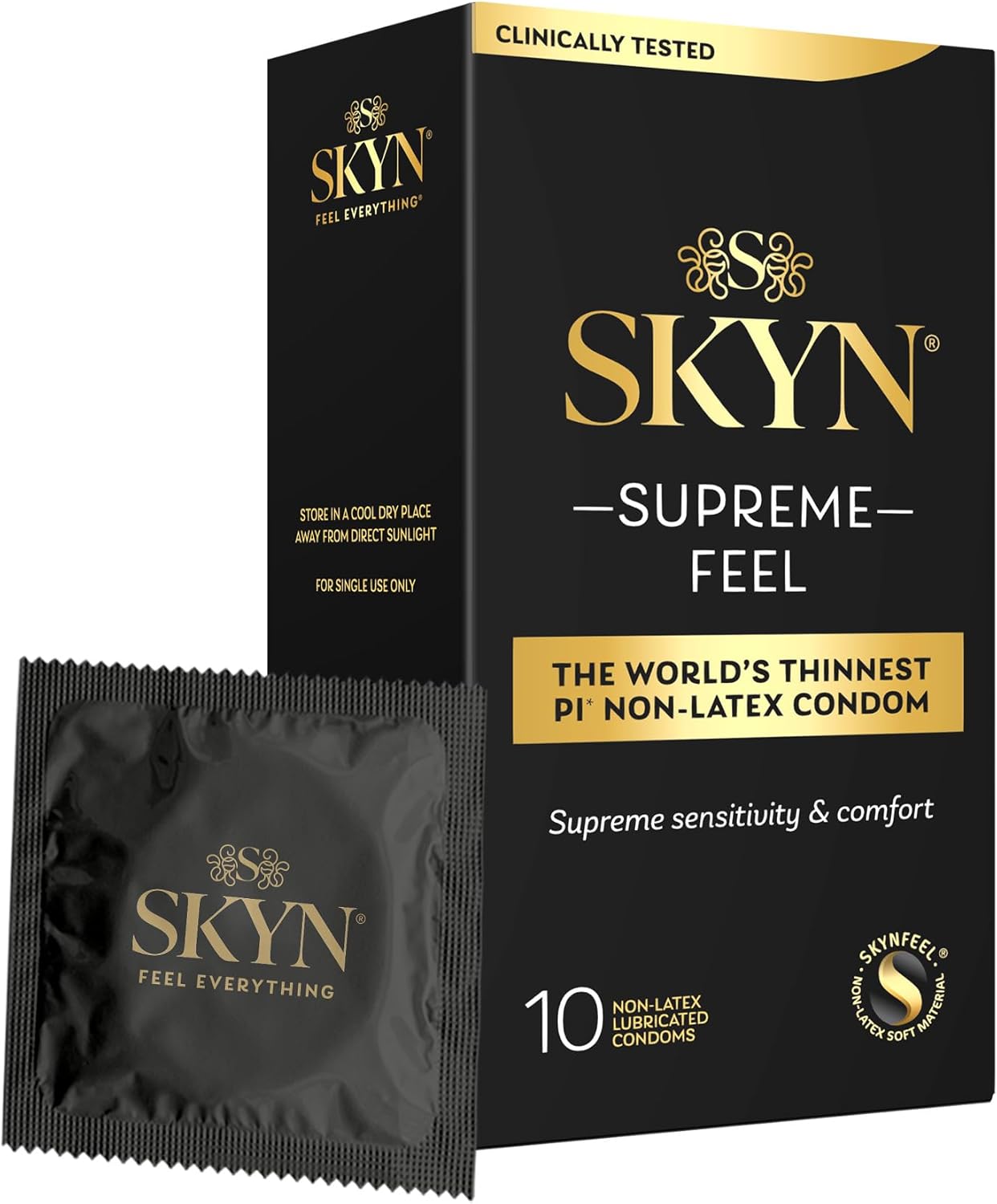 SKYN Supreme Feel Non-Latex Condoms, 10 Count, Ultra-Thin & Pre-Lubricated for a Natural, Smooth Fit