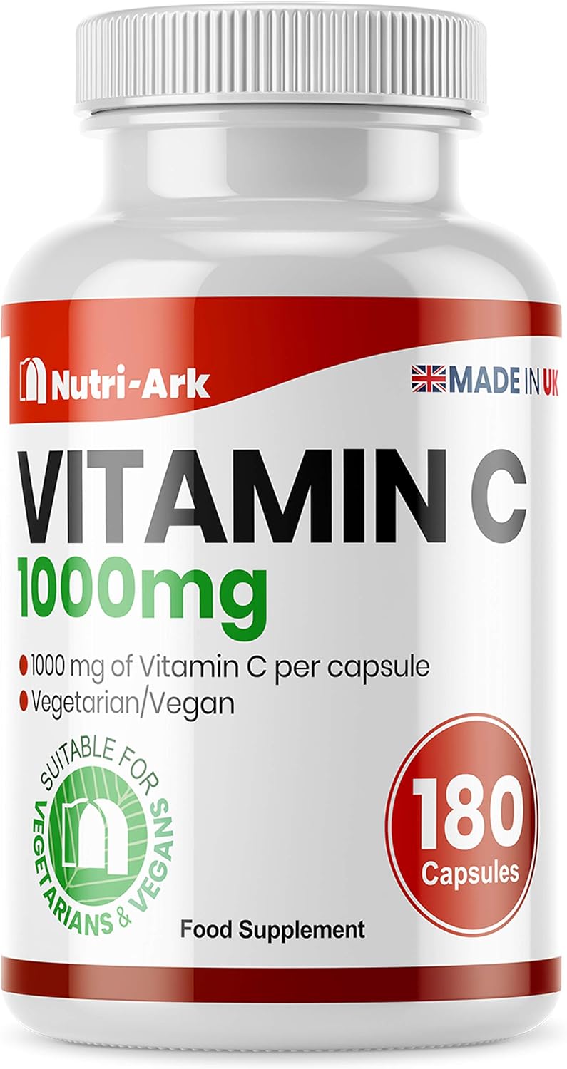 Vitamin C 1000mg | 180 Capsules (6 Month Supply) | High Strength Ascorbic Acid | Vegan & Vegetarian Friendly | Manufactured in The UK