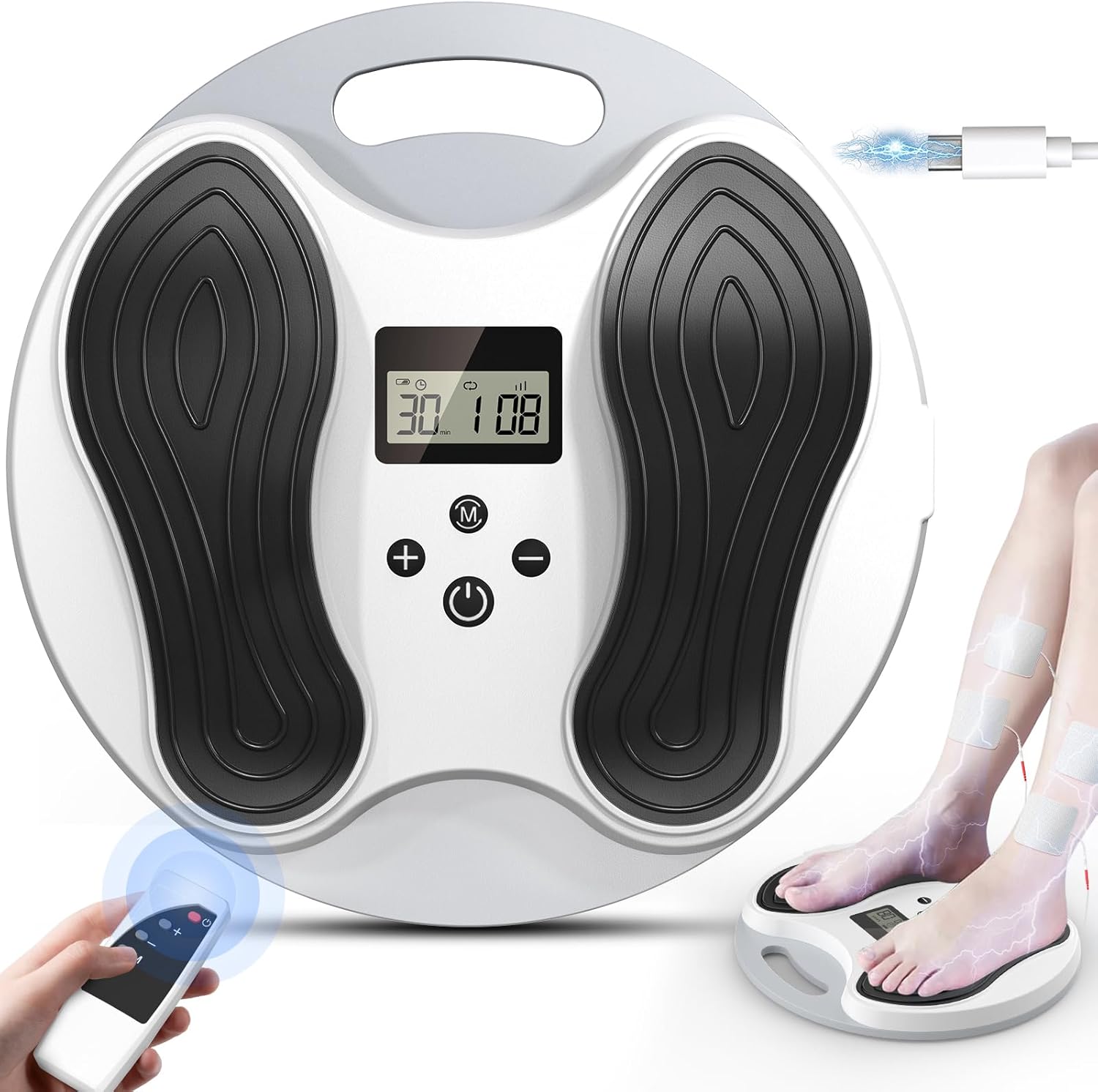 LungSank Medic Circulation Machine Blood Booster for Feet and Legs, EMS Foot Massagers for Pain and Circulation Stimulator Electric Foot Massage Machine with 4 TENS Pads Muscle Neuropathy Pain Relief