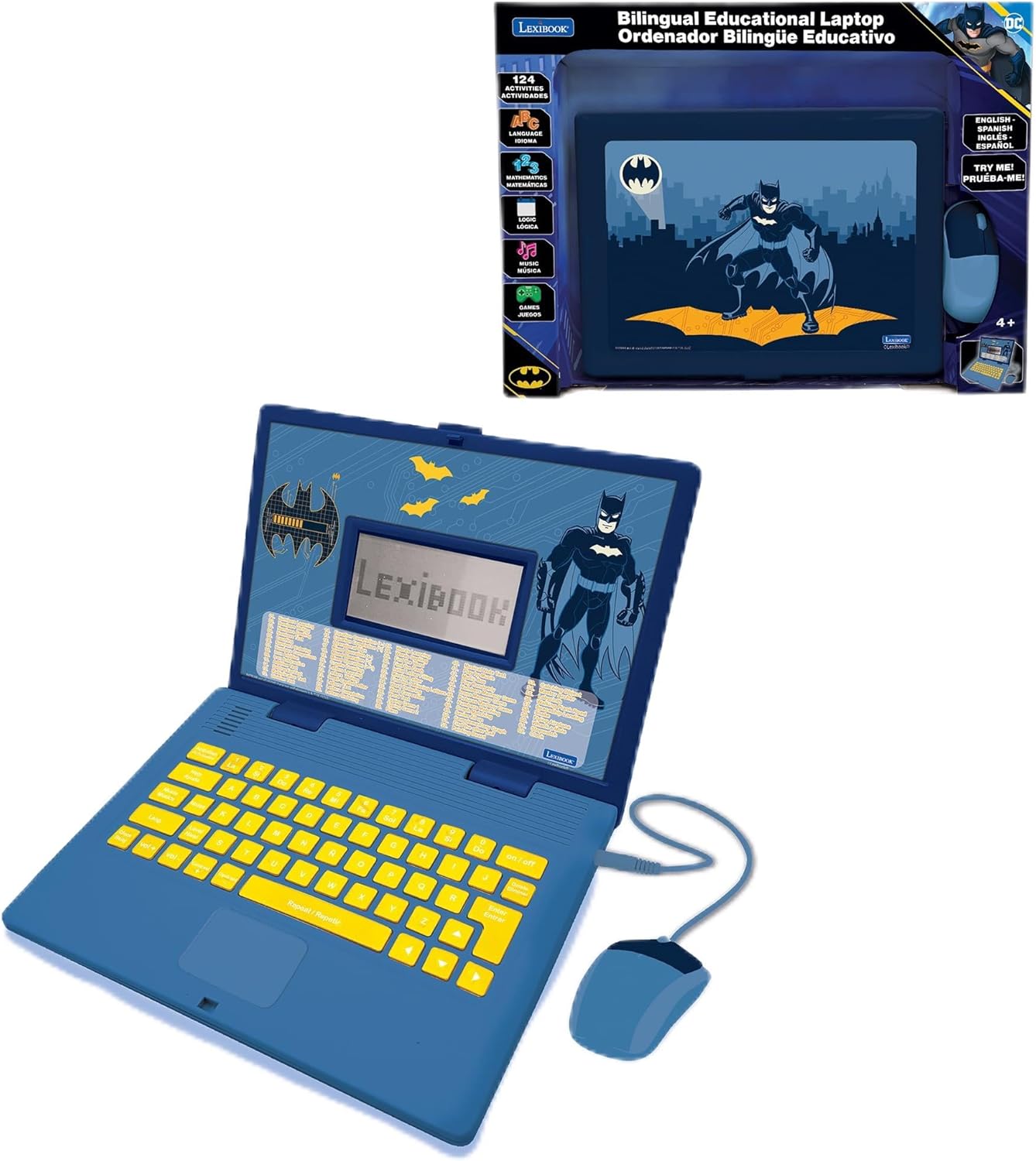 Lexibook, Batman, Bilingual Spanish/English Educational Computer, Toy for Children with 124 Activities, Writing, Maths, Logic, Music Activities and Games, Blue, JC598BATi2
