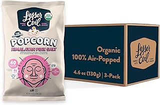 LesserEvil Himalayan Pink Salt Organic Popcorn, Premium Quality, Minimally Processed, No Vegetable Oil, 4.6 Oz, (Pack of 3)