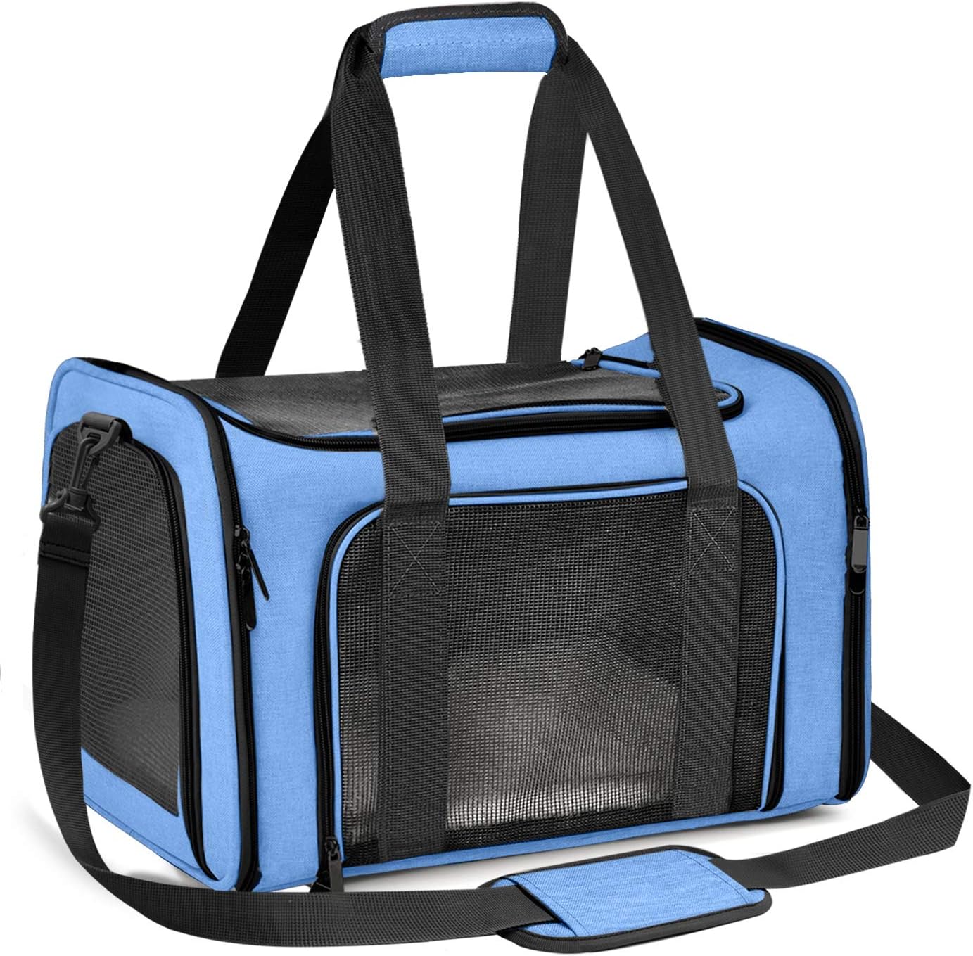Qlfyuu Cat Carrier Dog Carrier Portable Pet Carrier, Soft Sided Cat Carrier Medium Small Airline Approved, Foldable Bunny Puppy Carrier up to 15lbs, Cat Bag for Travel(Blue,Large)