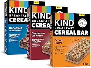 KIND Cereal Breakfast Bars, Variety Pack, Chocolate with Almonds, Peanut Butter, Cinnamon with Almonds, Healthy Snacks, Gluten Free, 18 Count