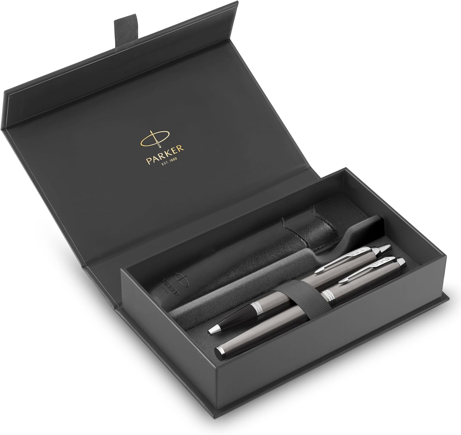 Parker IM Duo Pen Gift Set | Fountain Pen, Ballpoint Pen & Pen Pouch | Stainless Steel Finish with Chrome Trims | Medium Tip | Blue Ink Refills | Perfect Graduation Gifts