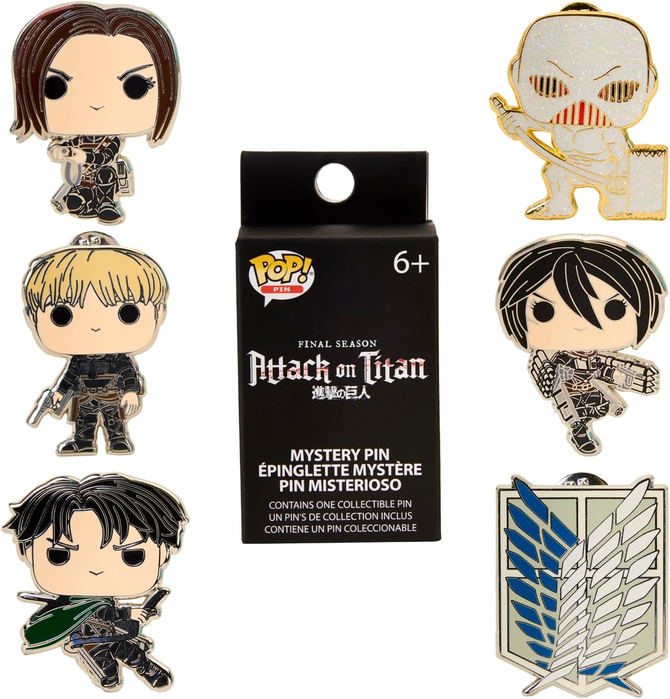 Loungefly Pop! 6 Pieces BLIND PIN SET: AOT CHARACTERS - Eren Jaeger - Attack on Titan - Blind Box Enamel Pins - Cute Collectable Novelty Brooch - for Backpacks & Bags - Gift Idea - Anime Fans