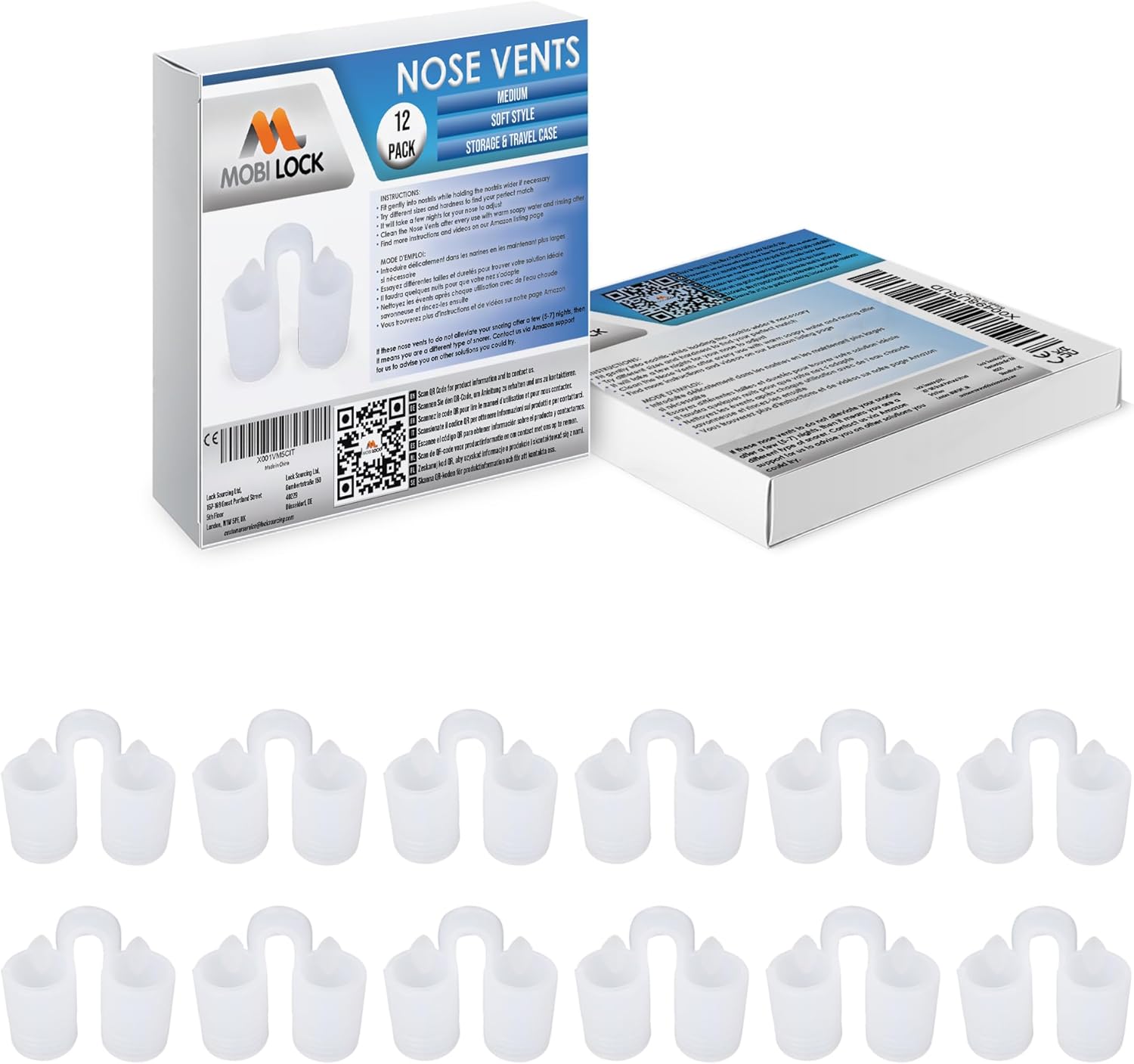 Nose Vent Sinus Relief Dilator (Pack of 12 Medium Size) Soft Vents - A Simple Solution for Nasal Snorers - Reusable Snoring Device to enjoy a peaceful night's sleep - by Mobi Lock