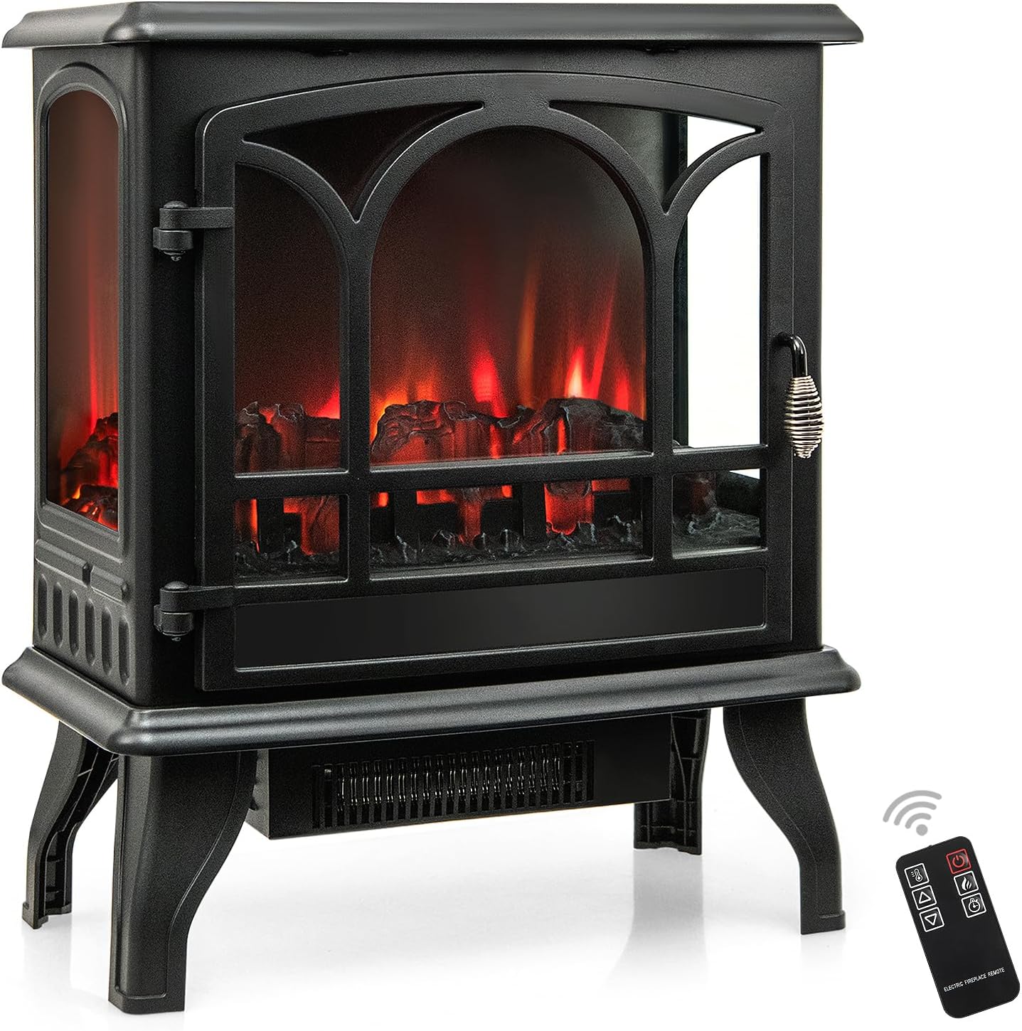 ORALNER Electric Fireplace Heater, 23-Inch Freestanding Fireplace Stove with Realistic Flame Effect, Remote & 6H Timer, Overheat Protection, Portable Fireplace for Living Room Bedroom, 1400W, Black
