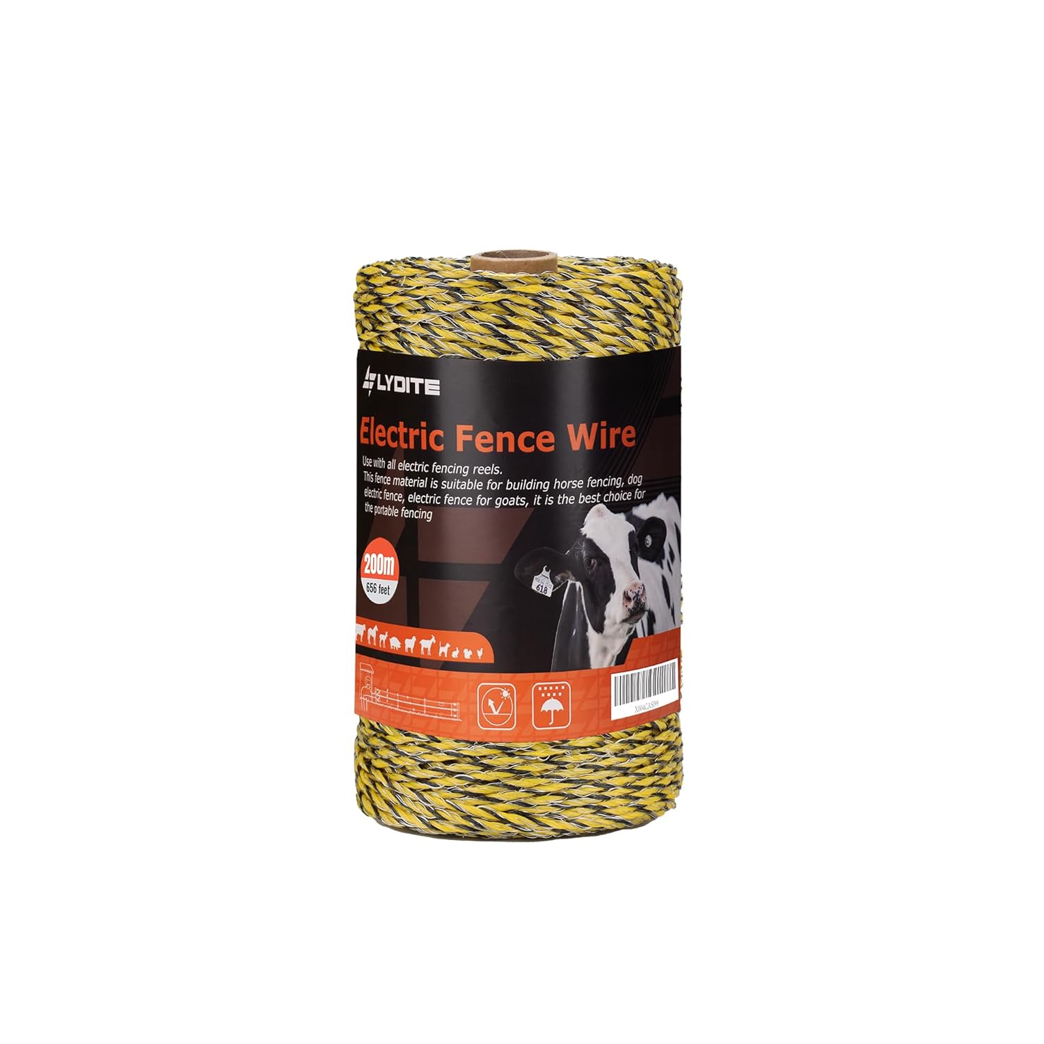 Electric Fence Polywire 656 Feet 200 Meters, 6 Stainless Steel Strands for Reliable Conductivity and Rust Resistance UV Resistant, Portable Electric Fence Rope, Easy to Install