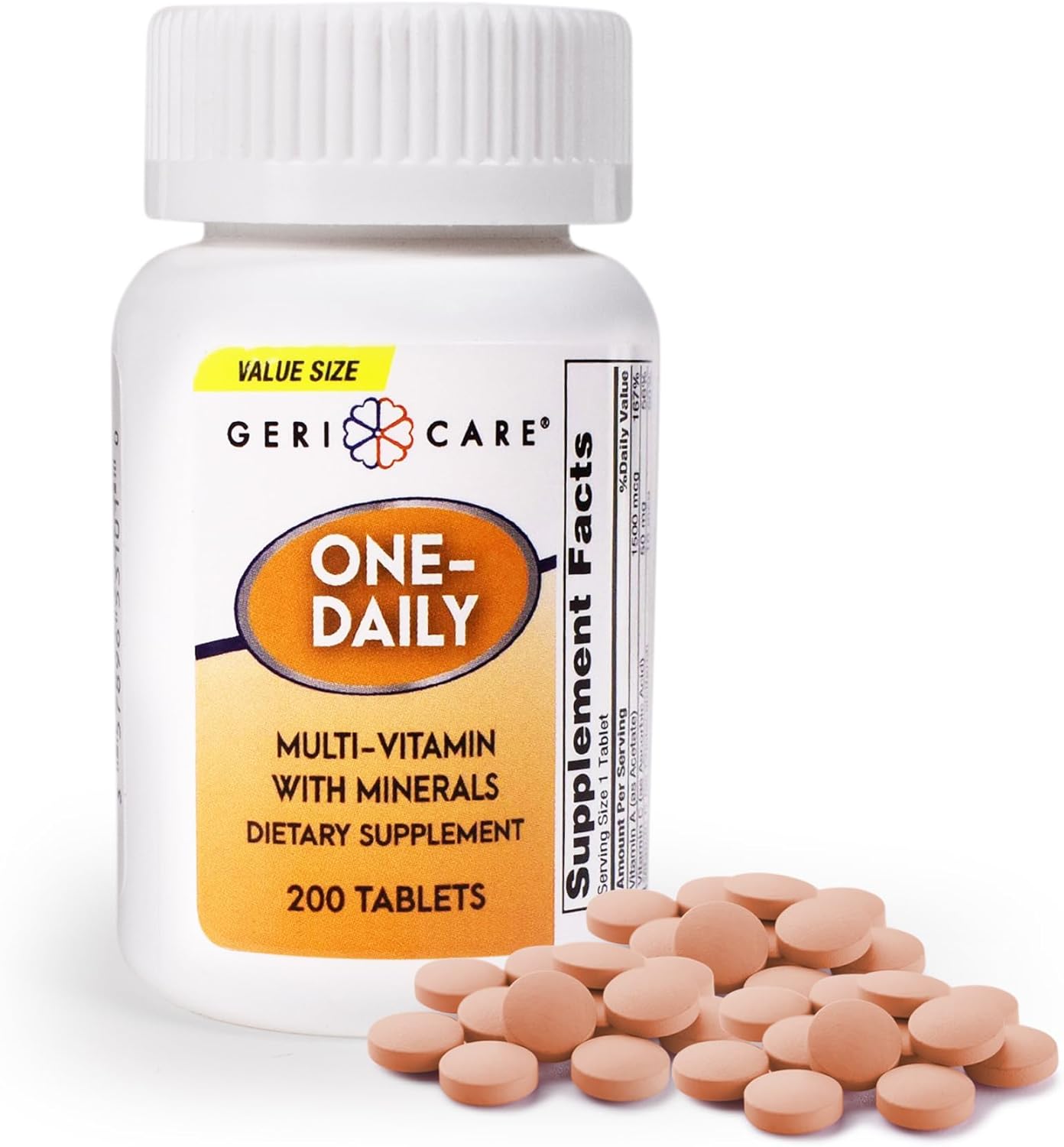 GeriCare One-Daily Multi-Vitamin & Minerals, Dietary Suplement Tablets (200 Count (Pack of 1))