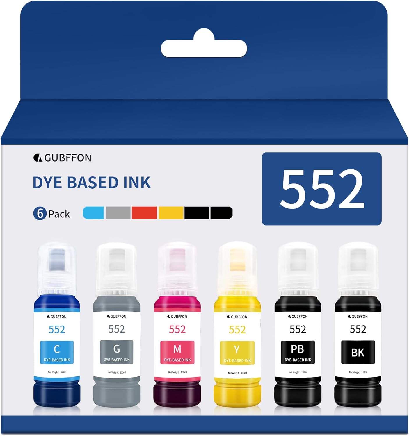 GUBFFON 552 Ink 600ml Refill Ink Bottle Replacement for Epson EcoTank ET-8550 ET-8500 Printer High Capacity 6-Pack (Not Sublimation Ink)
