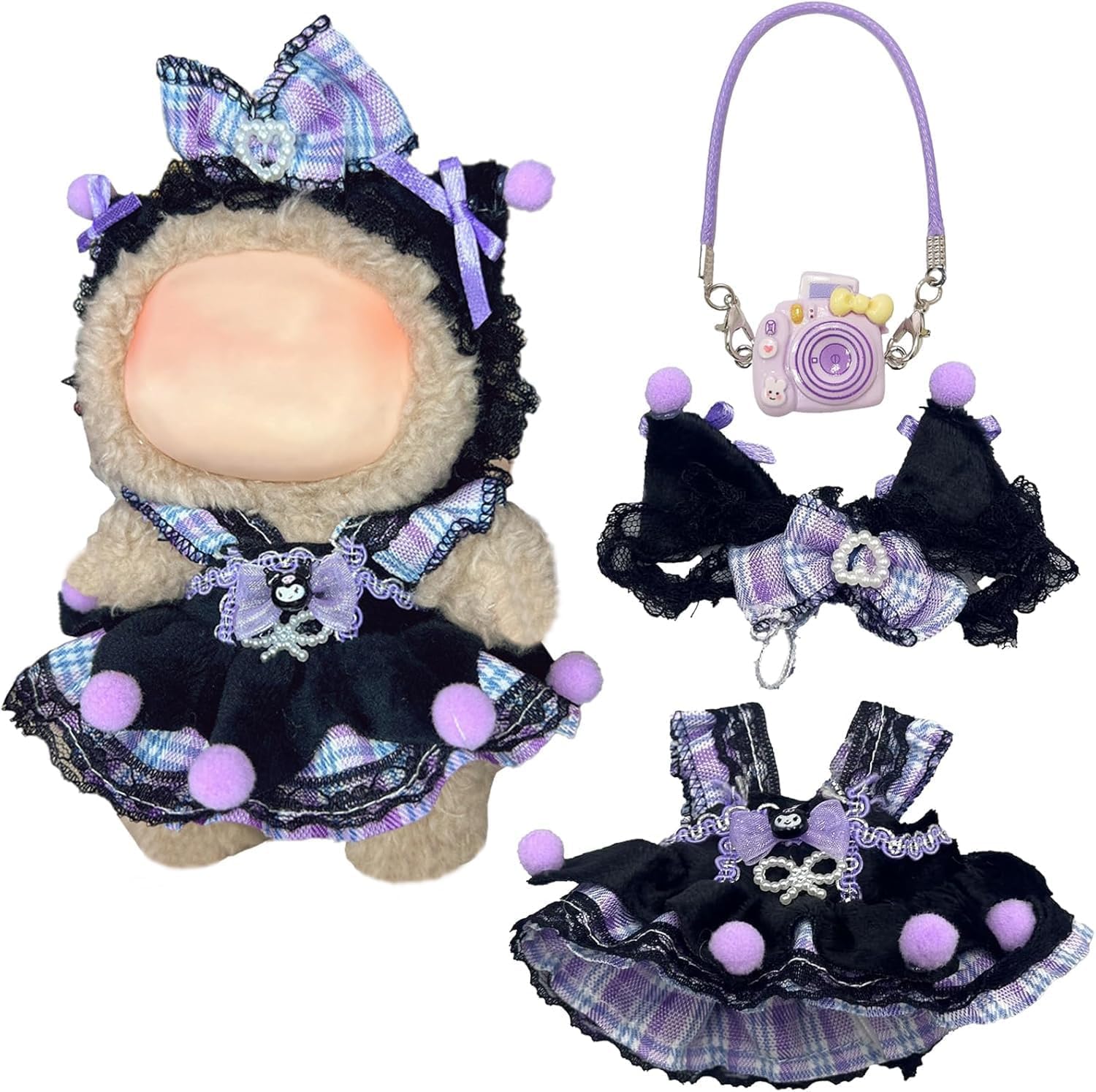 Doll Clothes for Labu, 17cm Plush Clothes Doll Dress, Doll Clothes Purple(Not Include Plush Toys)