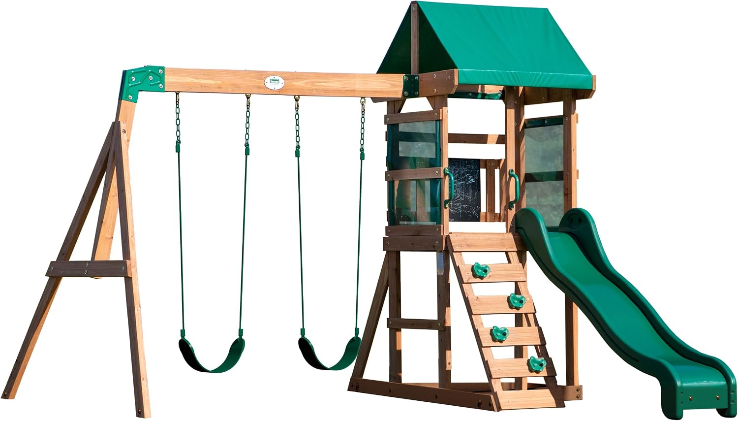 Backyard Discovery Buckley Hill Cedar Swing Set | 1.8m Slide & Chalkboard | 100% Cedar Wood, 1.8m Wave Slide, Built-in Chalkboard, 2 Belt Swings, Outdoor Climbing Frame, Ages 3-6