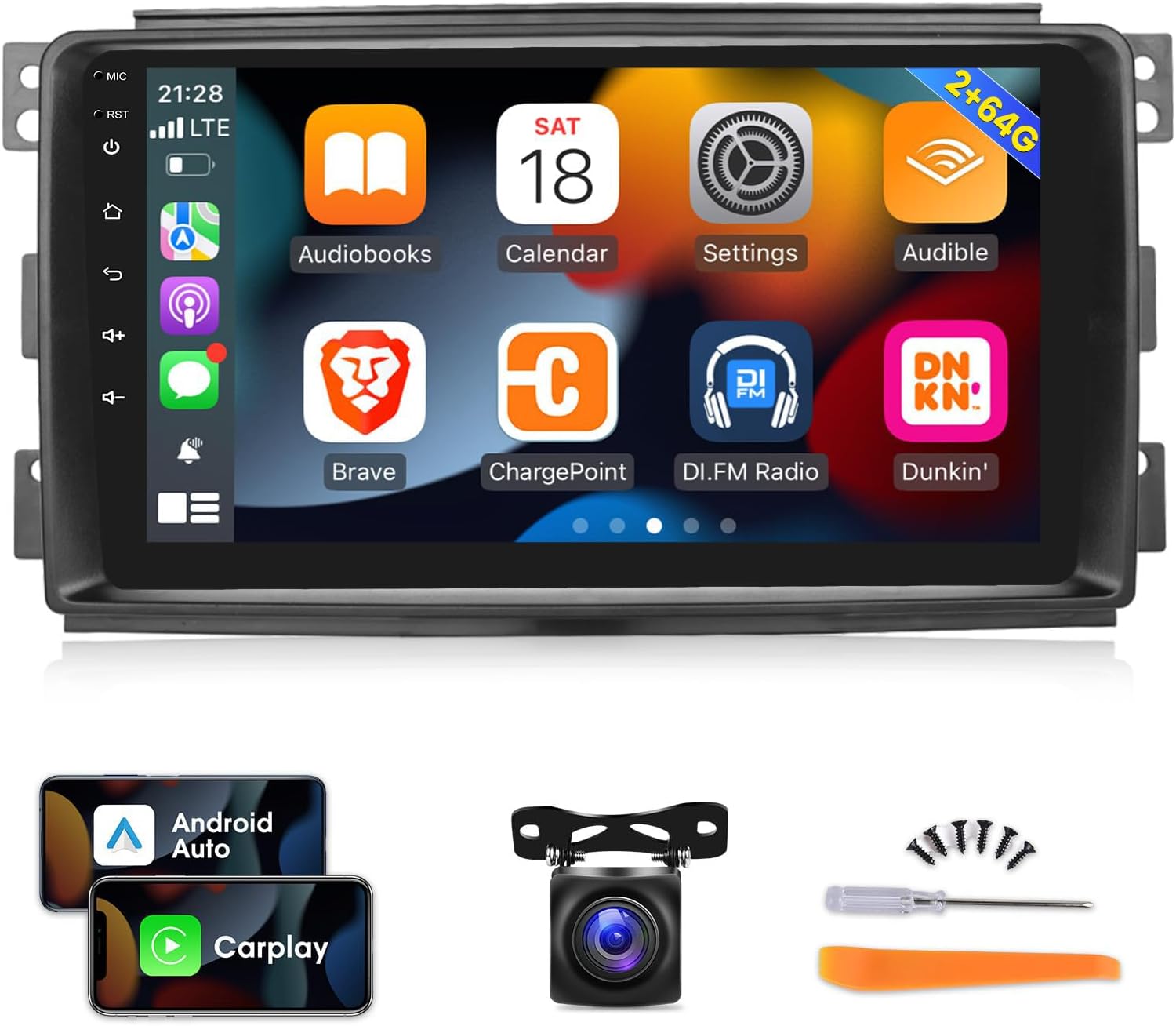 [2G+64G] Car Radio for Mercedes Benz Smart Fortwo 2005-2010, 9 inch Android 13 Touch Screen Stereo, Carplay/Android Auto/WiFi/1080P/SWC/Bluetooth/Mirror Link+AHD Backup Camera+MIC