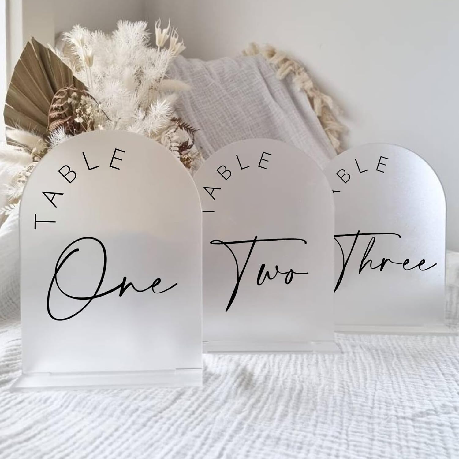 JINMURY Frosted Arch Wedding Table Numbers 1-10 with Stands, 5x7 Inch Frosted Arch Acrylic Sign with Black Letters, Arched Acrylic Table Numbers for Wedding Reception