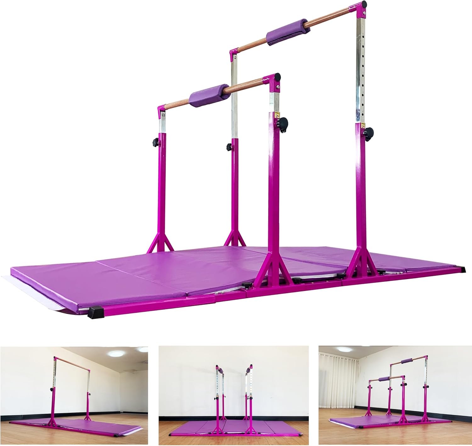 MARFULA Gymnastics Double Horizontal Bars 3Play Parallel Bars Uneven Bars Gymnastics Training Kip Bar with 304 Stainless Steel Regulating Arms & Fiberglass Rail for Indoor Outdoor Home Club Use