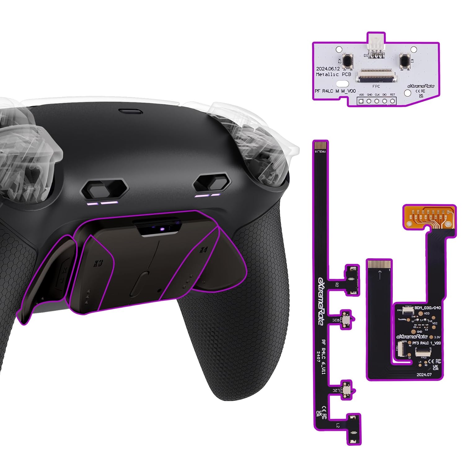 eXtremeRate RISE4 Plus MAX RMB Back Paddles Kit with Clicky Trigger Stops & Rubberized Grip for PS5 Controller BDM-030 040 050, Remappable Real Metal Back Buttons Kit for PS5 Controller – Black