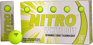 Nitro Long Distance Peak Performance Golf Balls (15PK) All Levels White Out 70 Compression High Velocity White Hot Core Long Distance Golf Balls USGA Approved-Total of 15-Yellow