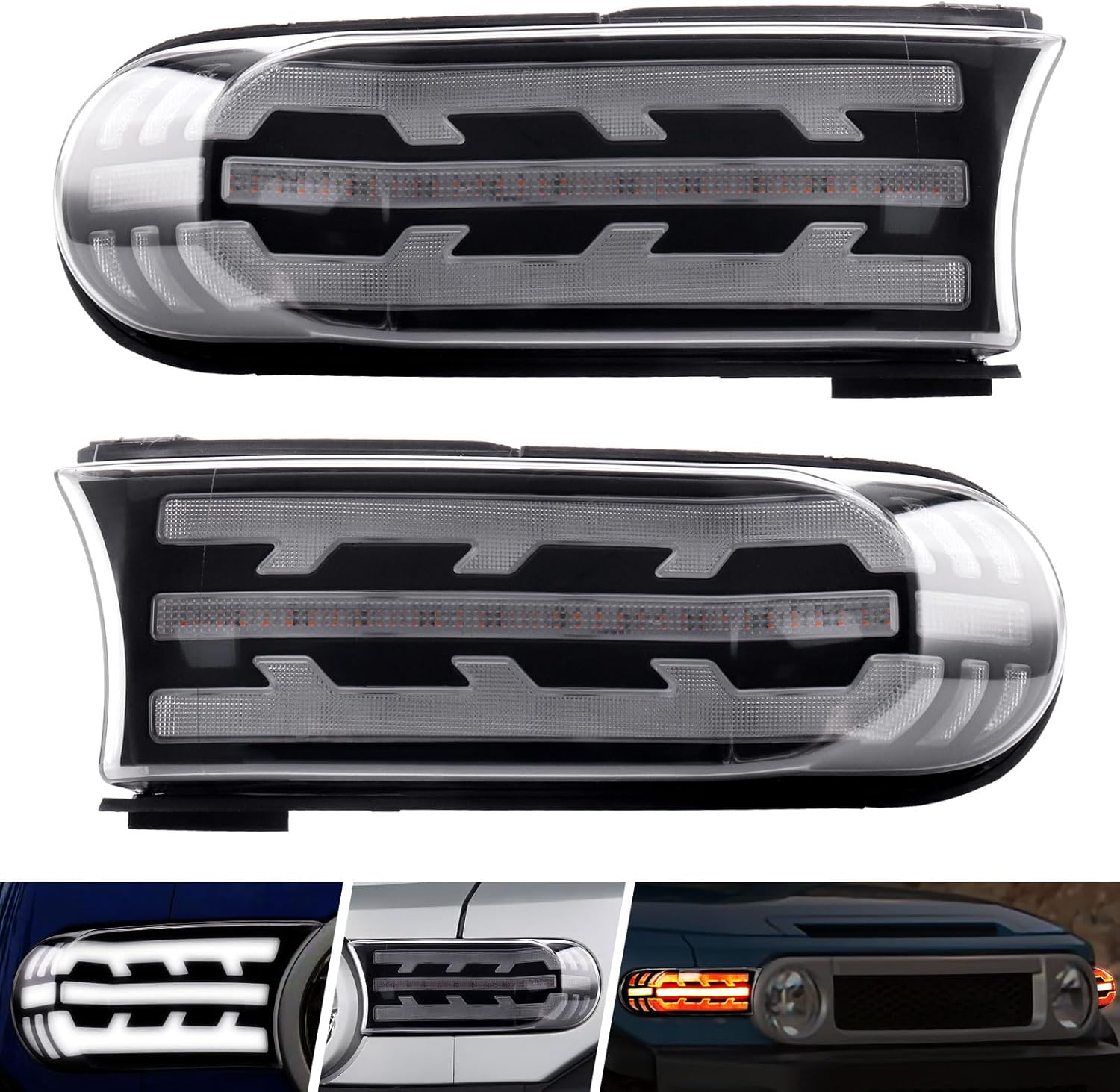 MotorFansClub Front LED DRL Lighting Turn Signal Lamp Fit for FJ Cruiser 2007 2008 2009-2018 2019 2020 2021 Daytime Running Light Front Bumper Light Left Right Side