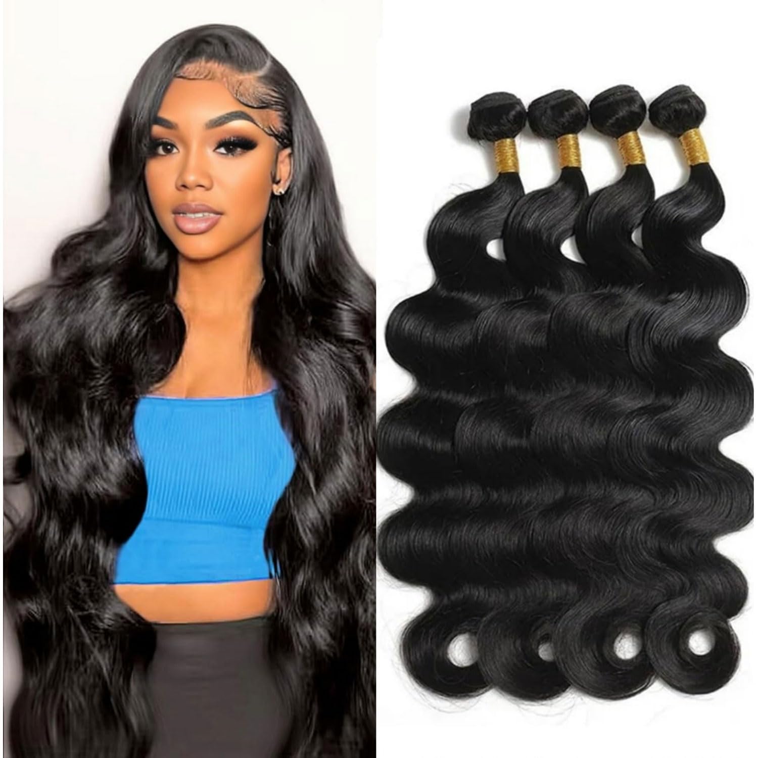 12A Body Wave Bundles Human Hair 18 20 22 24 Inch Human Hair Bundles Unprocessed Brazilian Virgin Hair Bundle Human Hair Body Wave 4 Bundle Human Hair Extensions Human Hair Natural Black