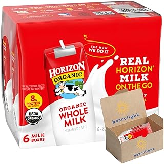 Whole Milk boxes Organic Shelf-Stable Milk Whole, Horizon Whole Milk Single Serve, 8.0 Fl OZ Bundled with a BETRULIGHT Fridge Magnet – 6 Pack