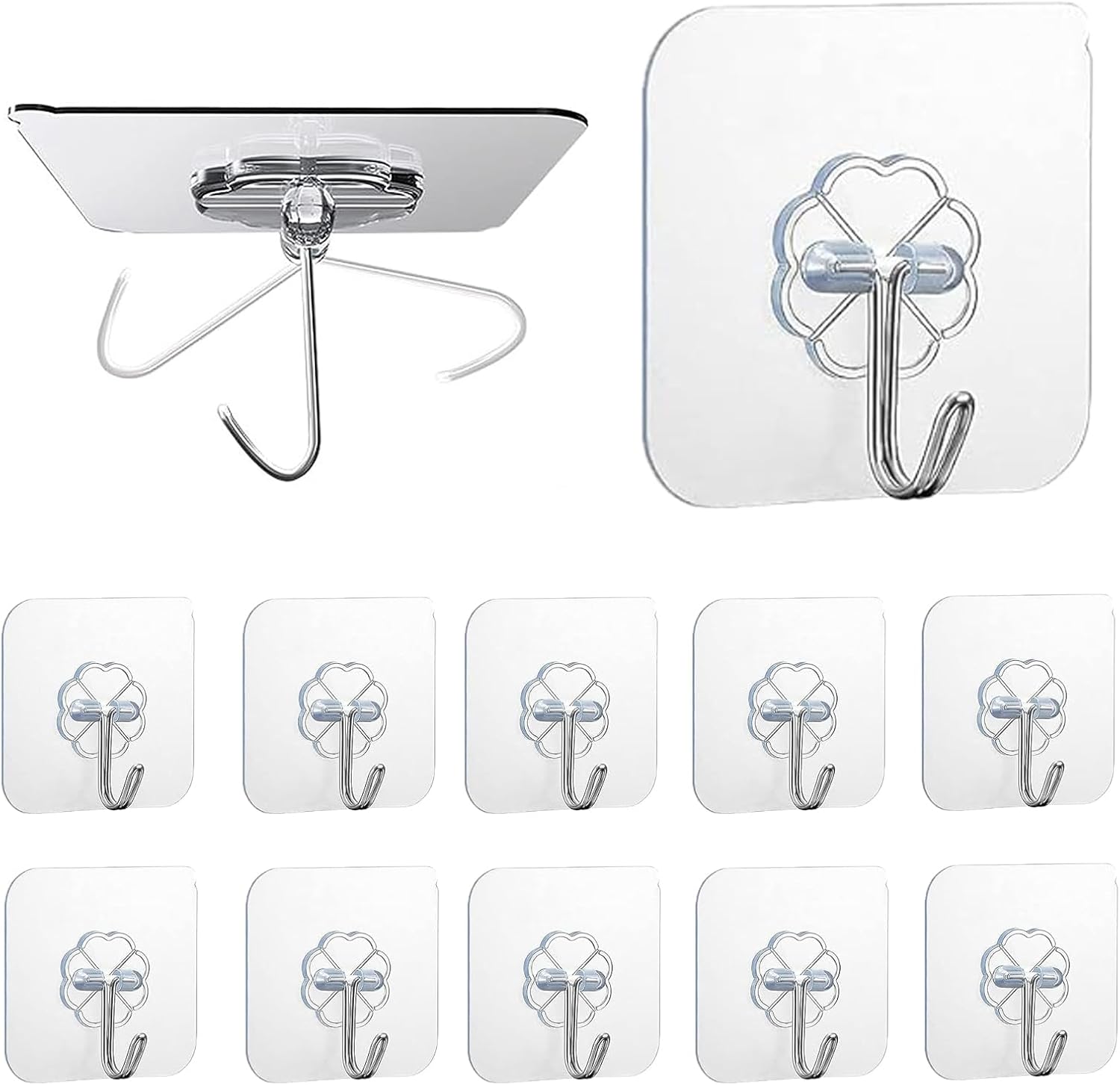 Self Adhesive Hooks - Extra Strong, Heavy Duty Stick On Hooks for Hanging in Bathroom, Kitchen, Door (12pcs)