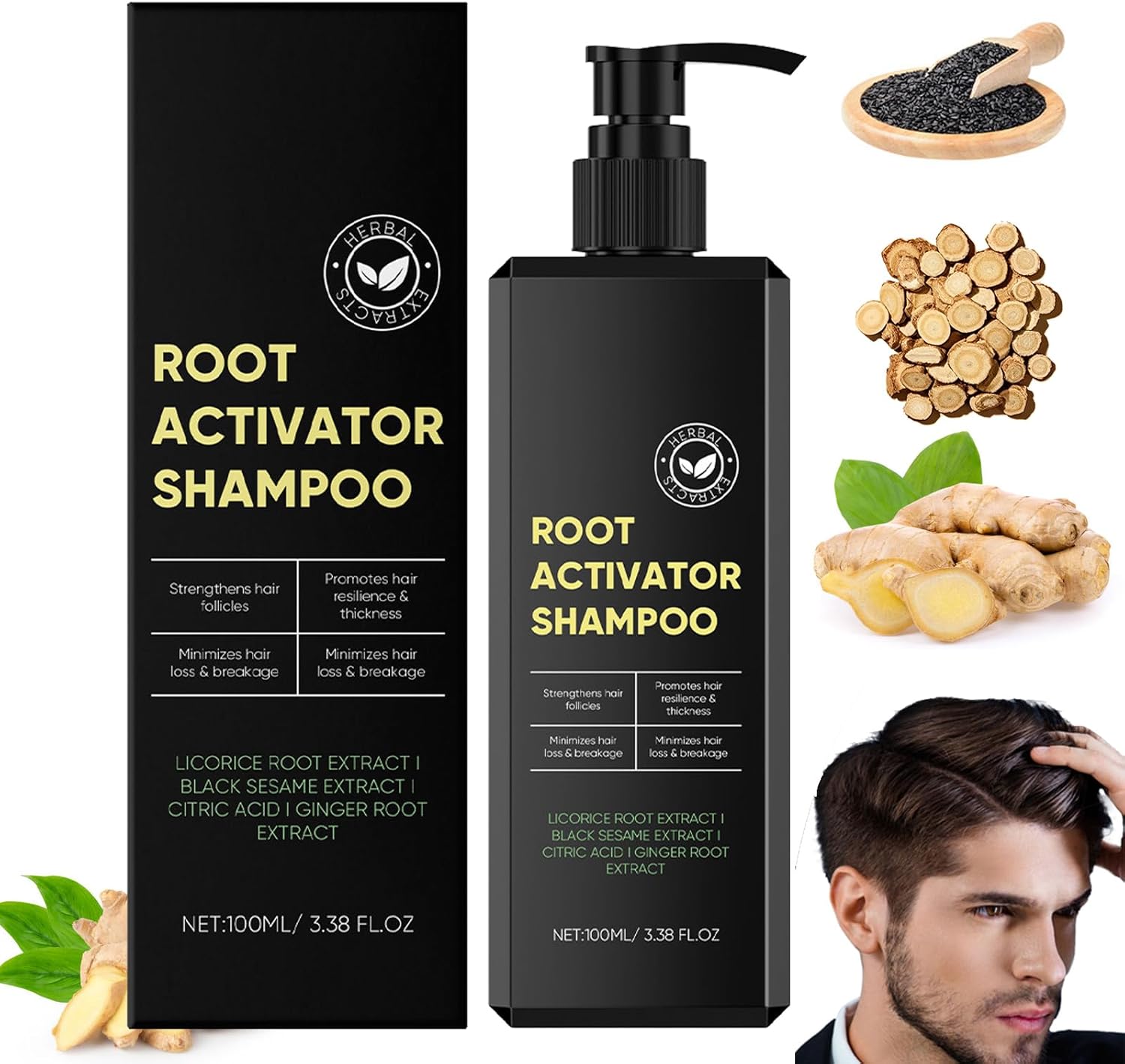 Root Activator Shampoo for Men,Mane Strengthening Activation Shampoo Gray Hair Regrowth Conditioner,Unisex Hair Care Solution,Nourishes Dry Scalp and Damaged Hair, 100ml