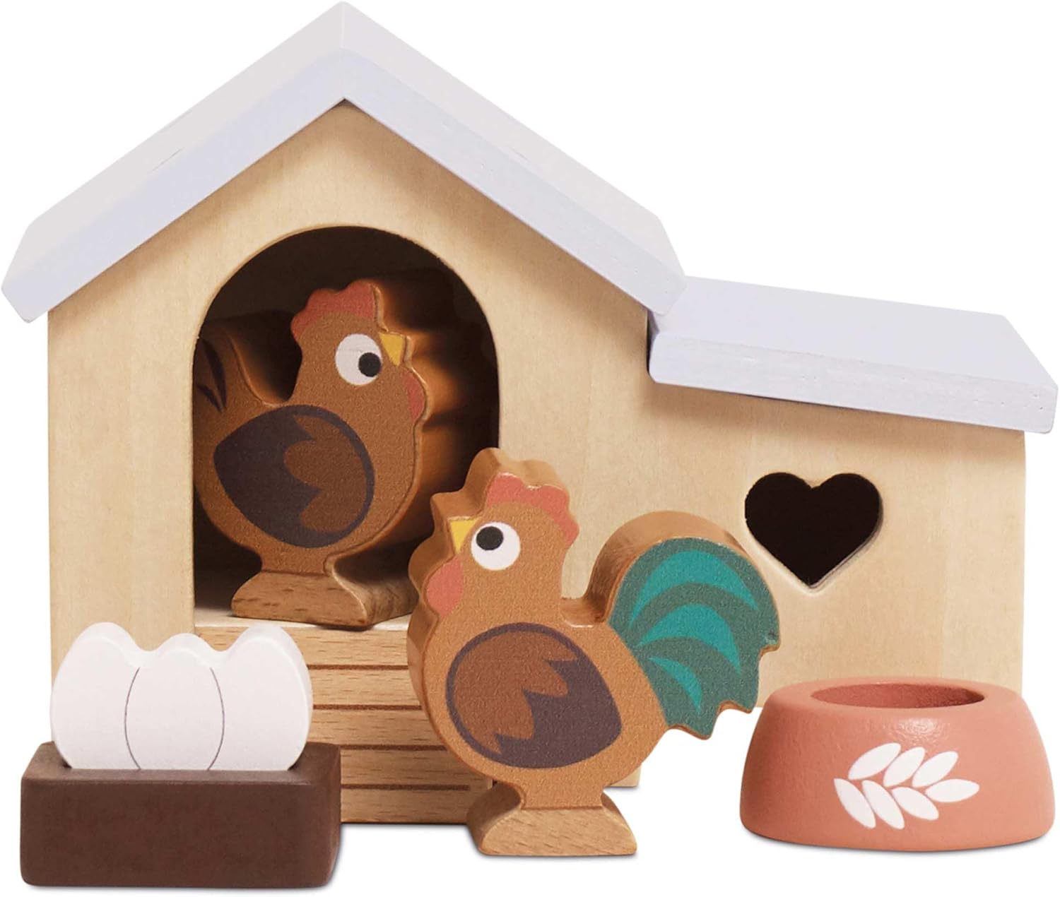 Le Toy Van Wooden Chicken Coop for Dolls House – FSC® 100% Certified Sustainable Wood Toy – Plastic-Free Farm Accessory for Dollhouses – Imaginative Role Play for Kids