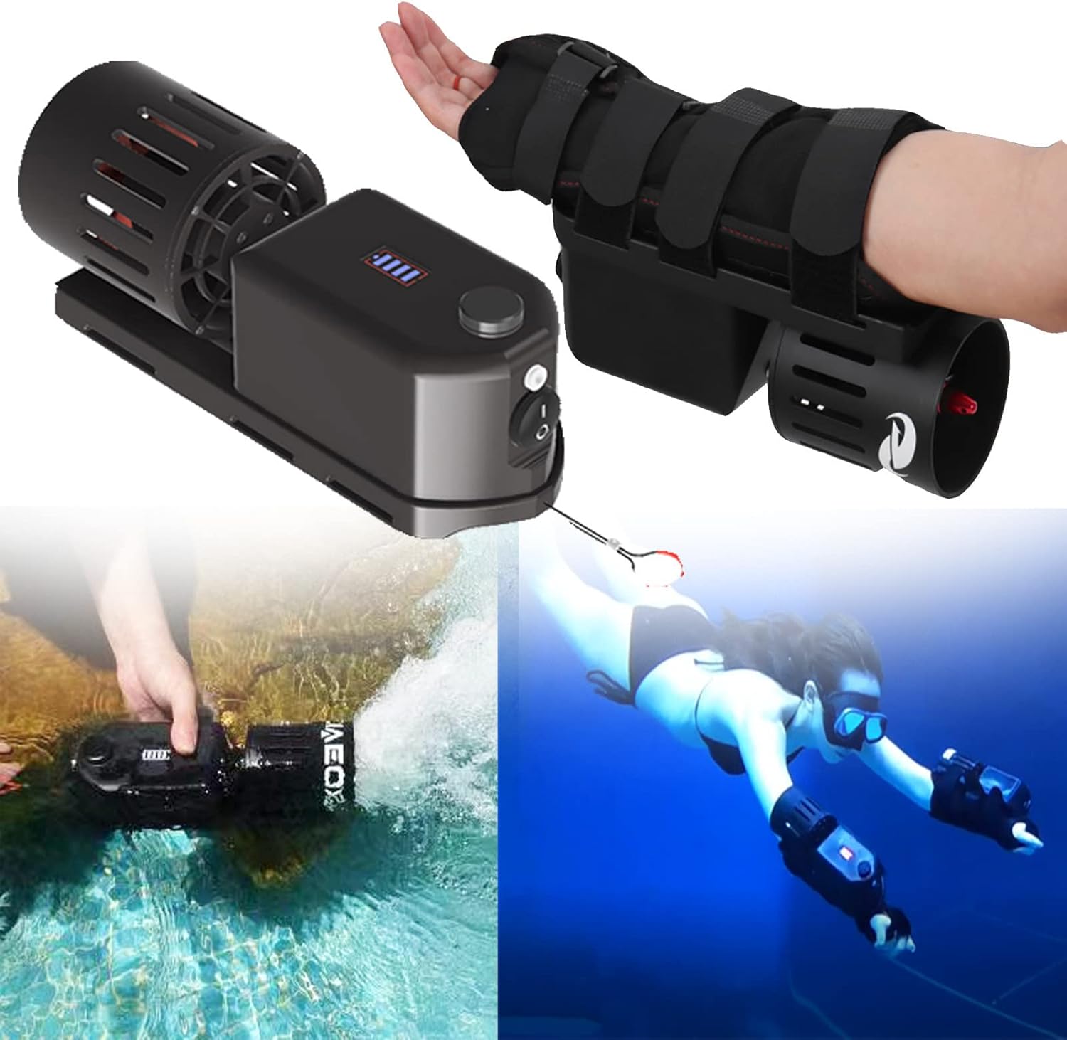 LMYYDES 65ft Waterproof Underwater Scooter Sea Scooter, fixed on Your Arm Free to Hands fist to control the accelerator Snorkeling Gear for Snorkeling Swimming Scuba Diving,1HandSuit