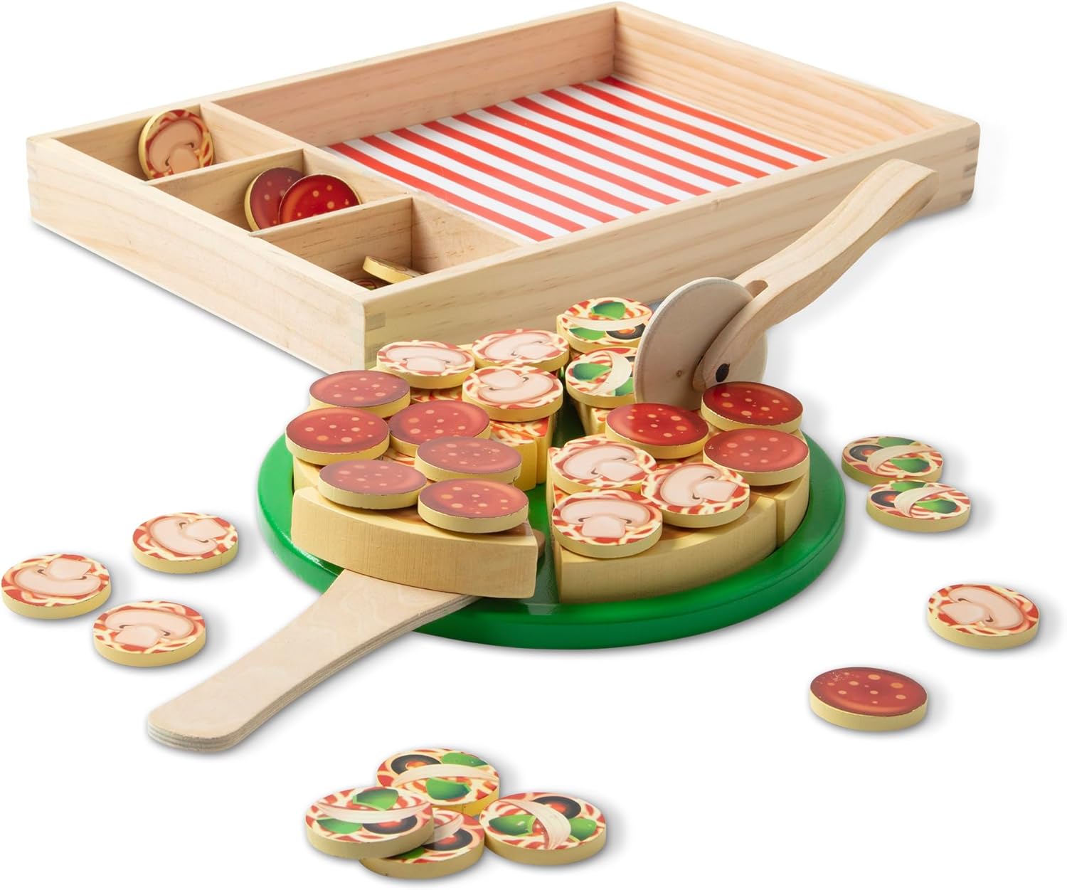 Melissa & Doug Wooden Pizza | Kitchen Role Play Set for Kids, Pretend Cooking Toy | Age 3+