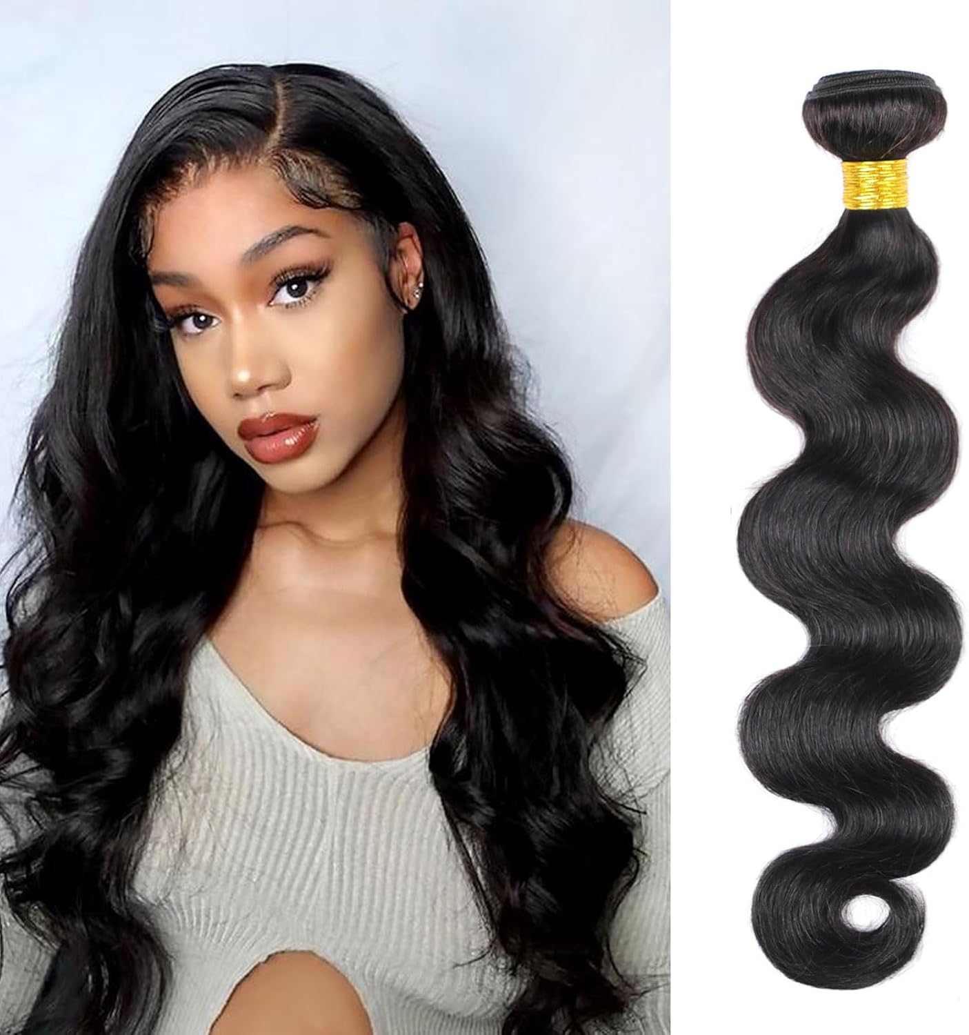 DaiMer Human Hair Bundles Body Wave Single Bundle Human Hair 20 Inch 12A Grade 100% Unprocessed Brazilian Virgin Hair Body Wave Hair Extensions for Black Women Natural Color
