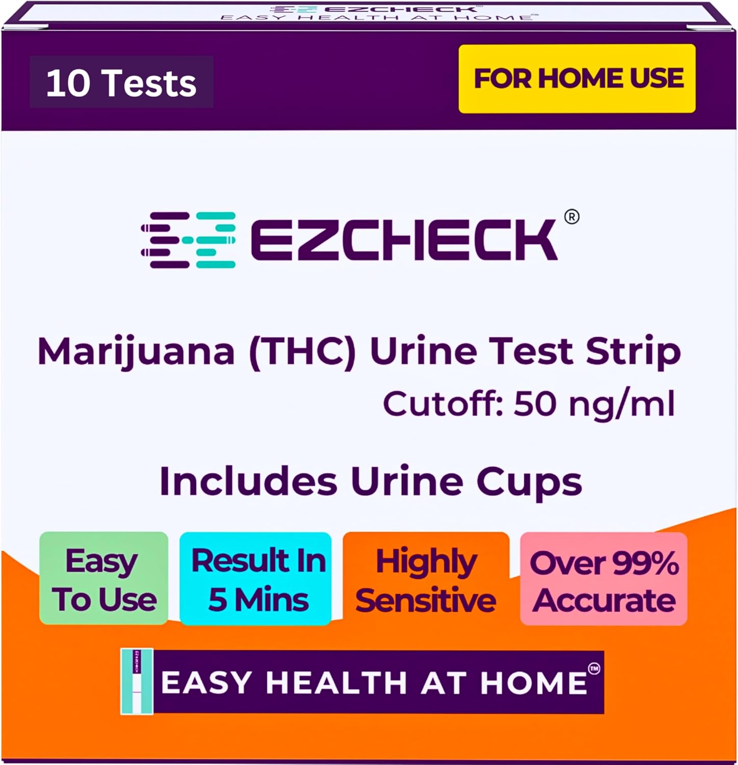 [10 Tests] EZCHECK® Highly Sensitive at Home Marijuana Drug Test Strip, THC Urine Drug Test, Easy Home Drug Test, 50 ng/ml - Fast Result in 5 mins - FSA/HSA Eligible