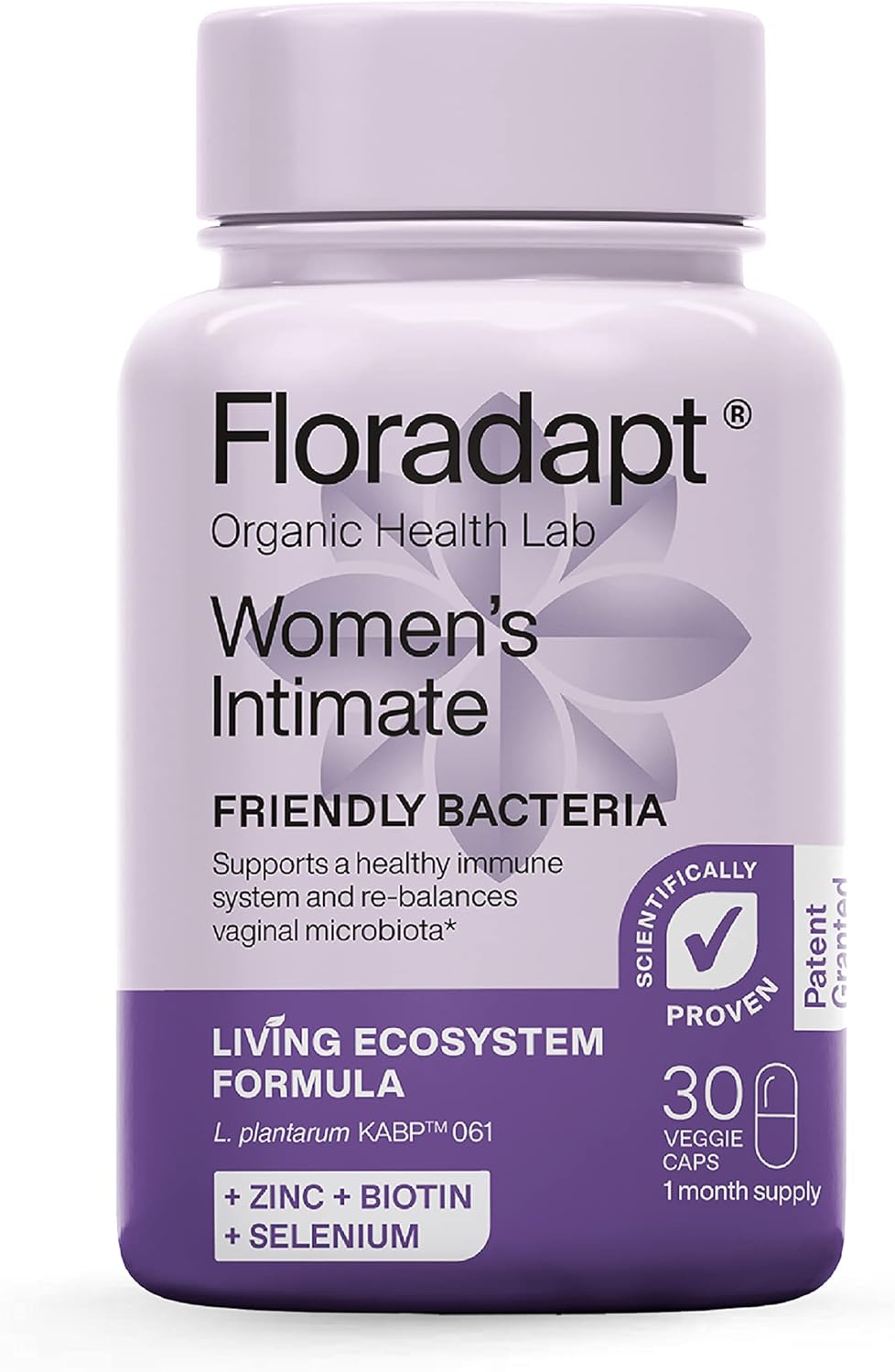 Floradapt Women's Intimate Probiotics for Yeast Infection | Vegan & Certified Organic Candida Support Women Capsules | Thrush Treatment & Vaginal Health for Ladies | (30 Days Serving)