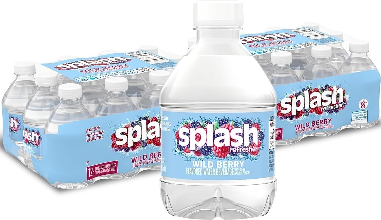 SPLASH REFRESHER Flavored Water Bottles, Wild Berry Flavor - 24 Pack