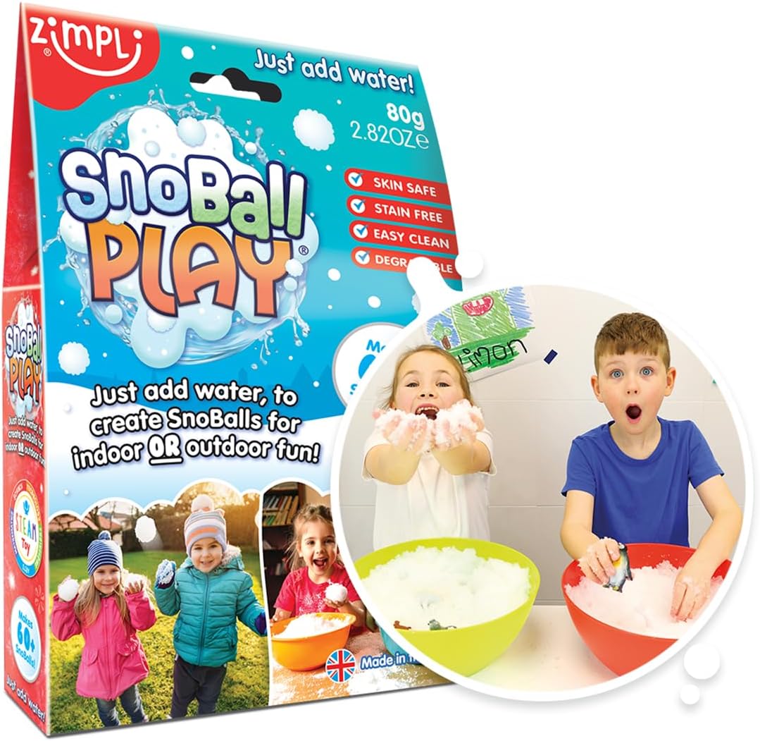 ZIMPLI Snoball Play 4 Use, Just Add Water To Instantly Make Fake Snow, Outdoor Snowball Fights or Indoor Sensory Play, Stocking Fillers