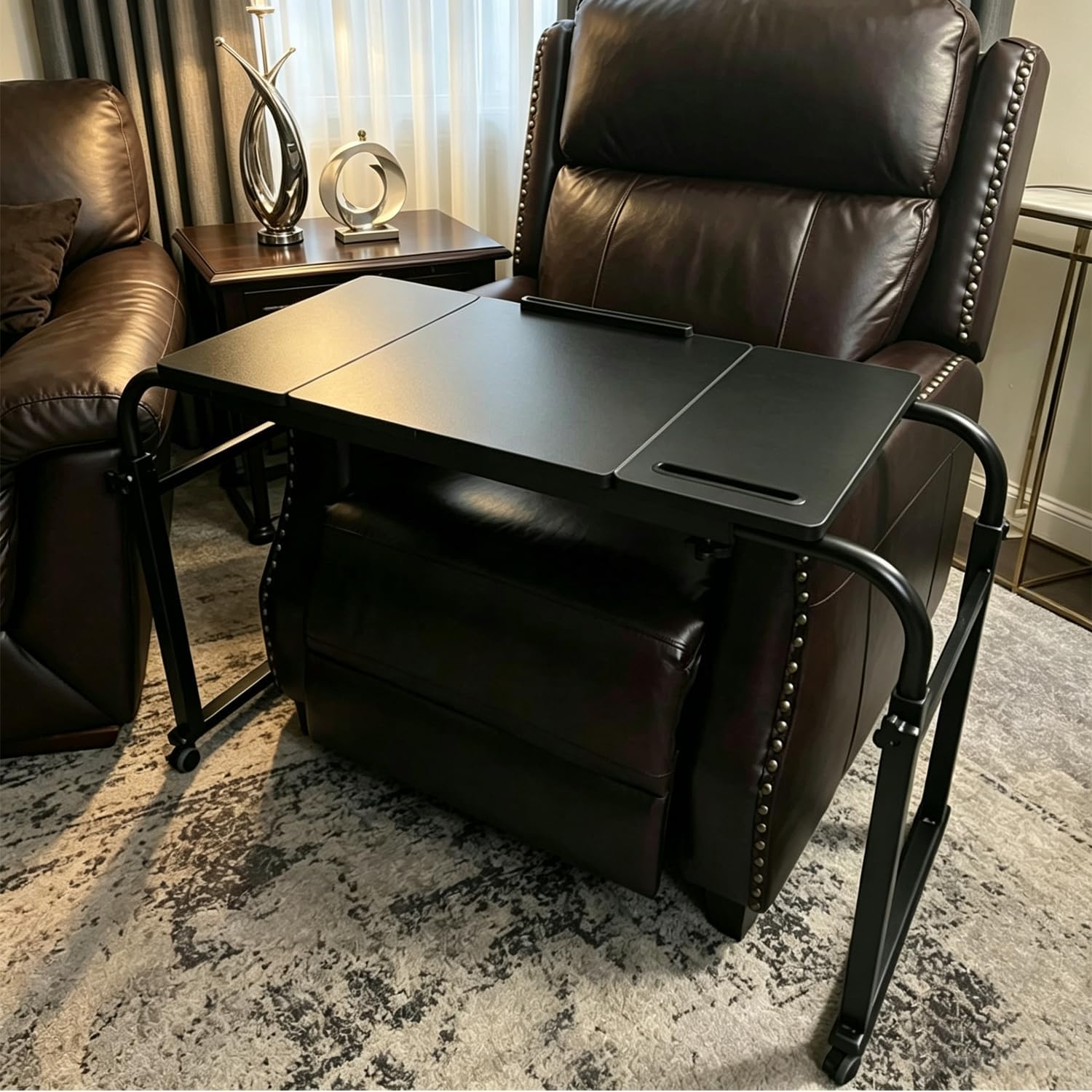 Overbed Laptop Cart Over The Bed Table with Wheels Adjustable Bed Hospital | Height length adjustable portable desk hospital bed table tilting top recliner sofa bed table sturdy mobile rolling desk