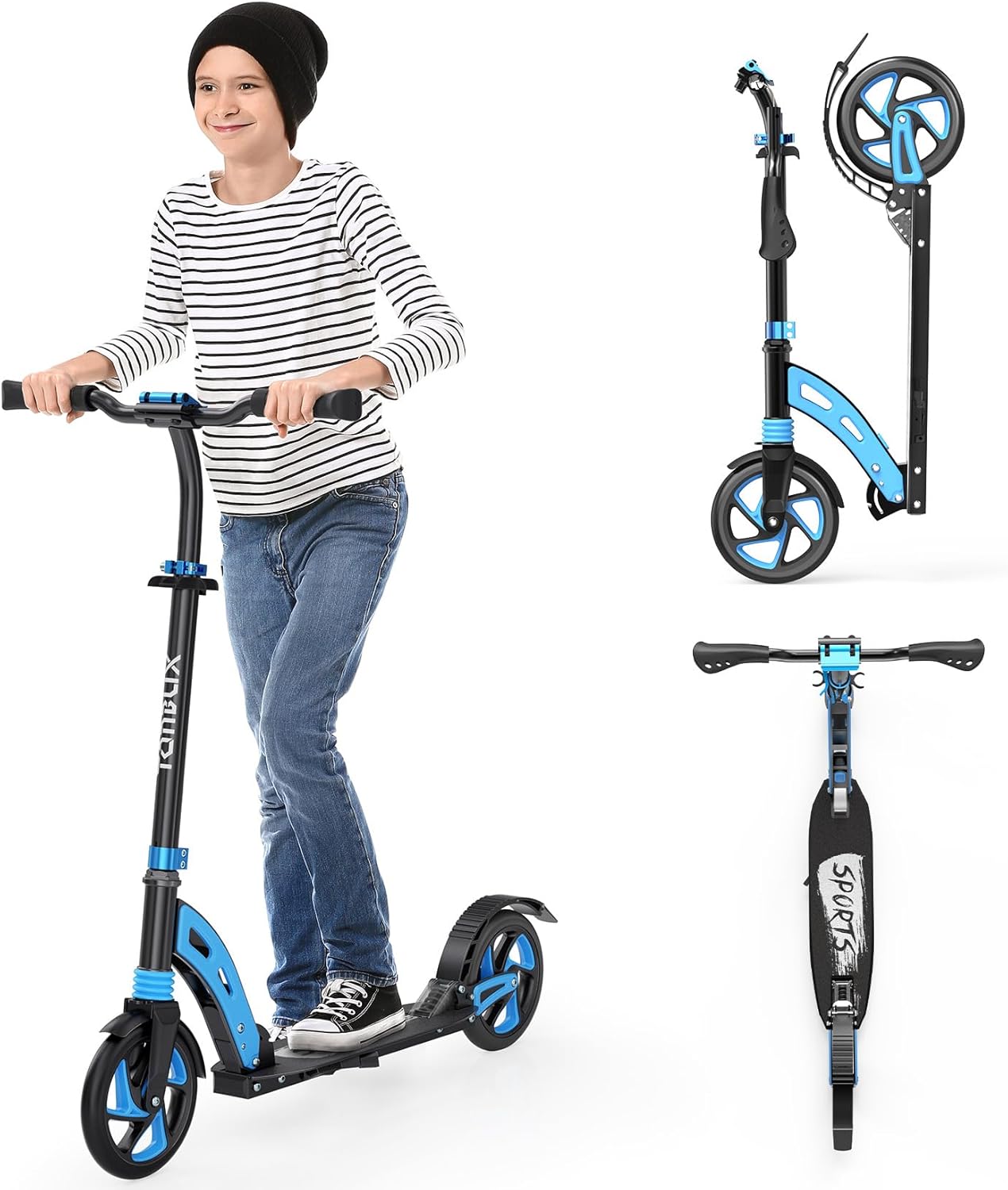Scooter for Kids Ages 6+ Year Old, TONBUX Kids Scooter for Girls Boys Teens, Easy Folding Scooter with 200mm Big Wheels & Infinitely Height Adjustable & Dual Suspension & Carry Strap, Load up to 100Kg