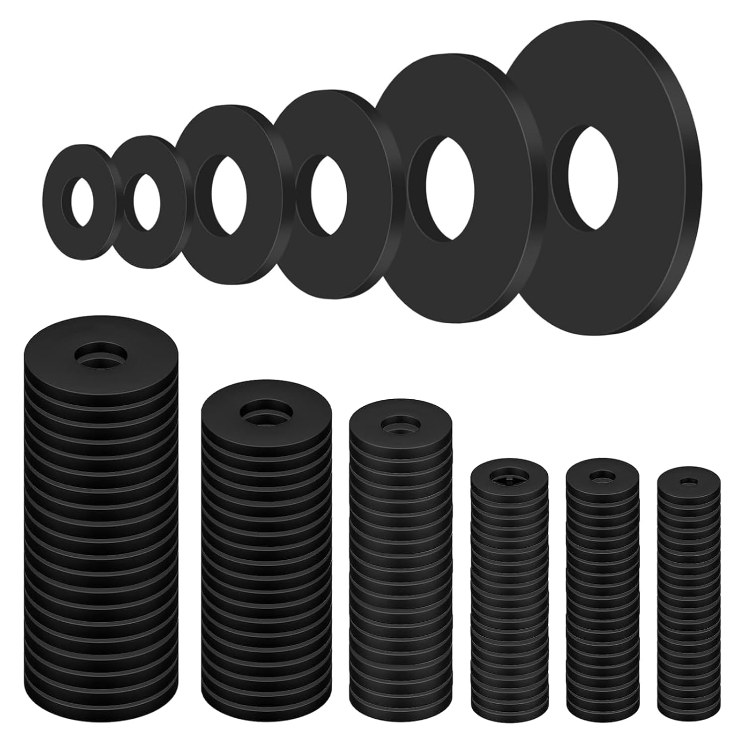 120 Pcs Rubber Washers, 6 Sizes Round Gasket Gasket Assortment, Black Flat Plastic Spacers Washers for Sealing Repair and Most Standard Hose/Faucet/Shower Head Connection M5 M6 M8 M10