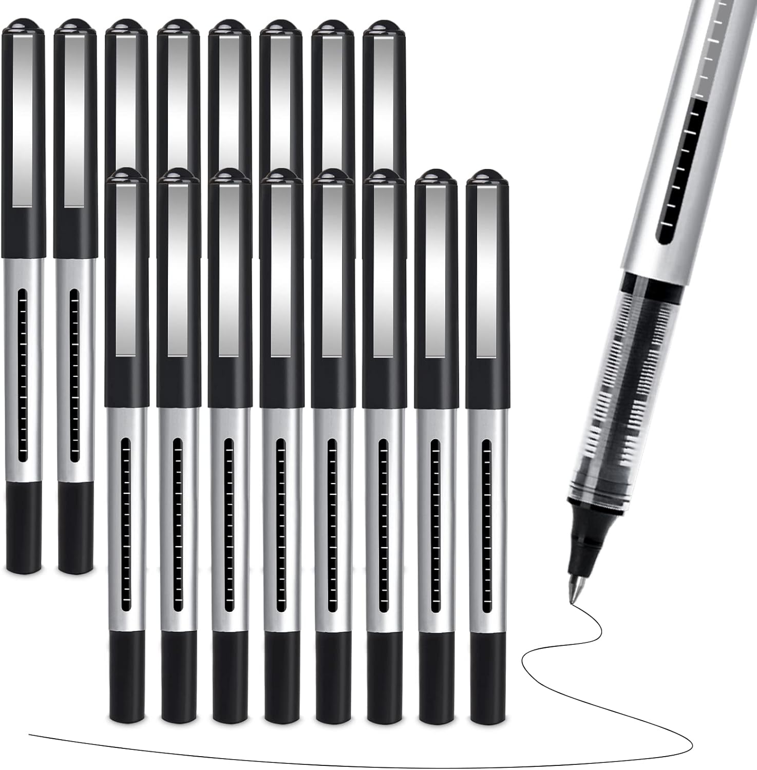 Rollerball Pen 16 Pack 0.5mm, Extra Fine Point Pens - Black Liquid Gel Ink Set for Writing, Note Taking, Signature, Office, Journaling, School Supplies