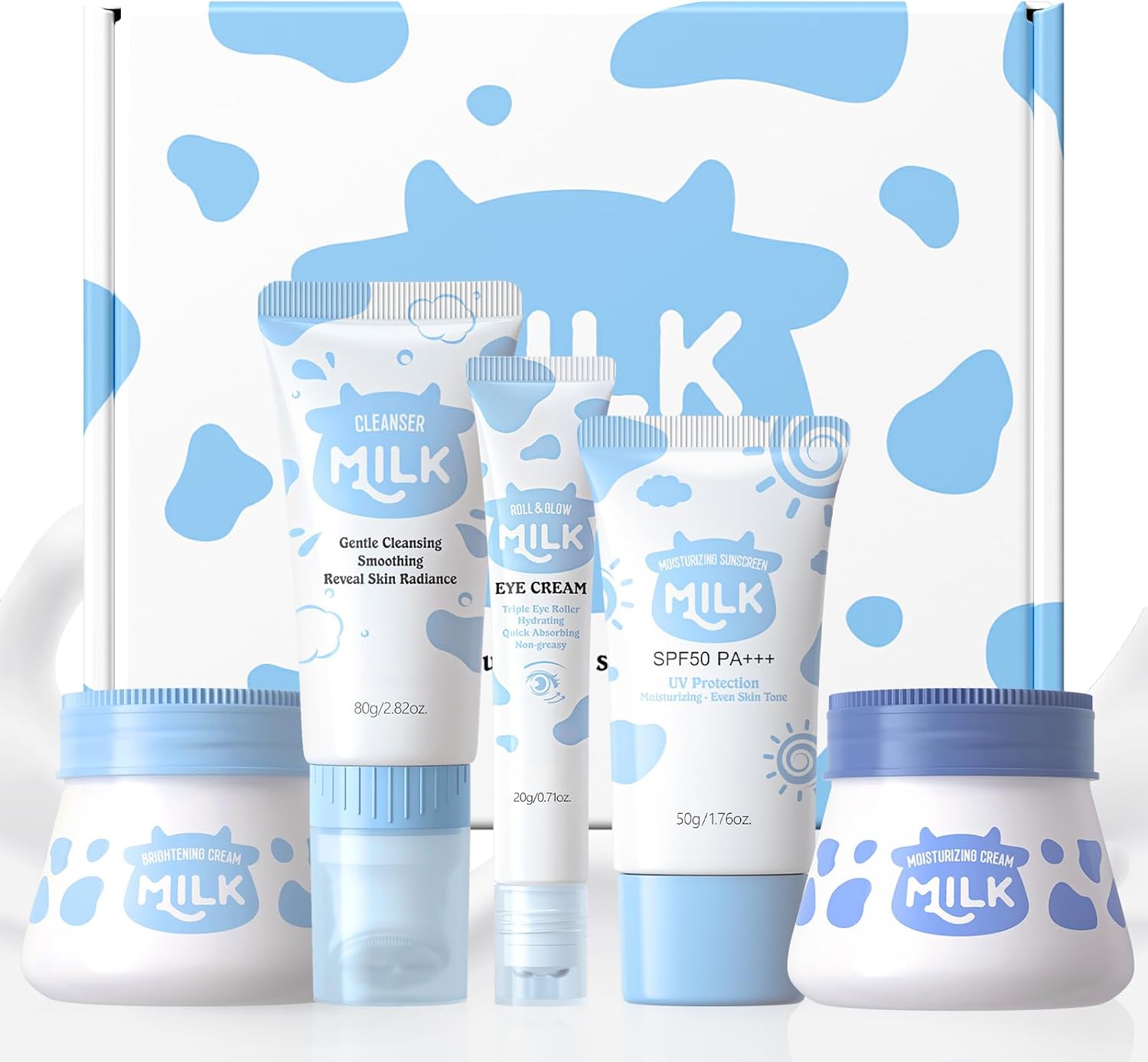 LAIKOU Skincare Set, Milk Beauty Gift Sets for Teenage Girls with Cleanser, Day Cream, Night Cream, Eye Cream, Sunscreen, Facial Kits for Women Wife Mom, Deep Hydrating Smoothing 5pcs | Gift Sets